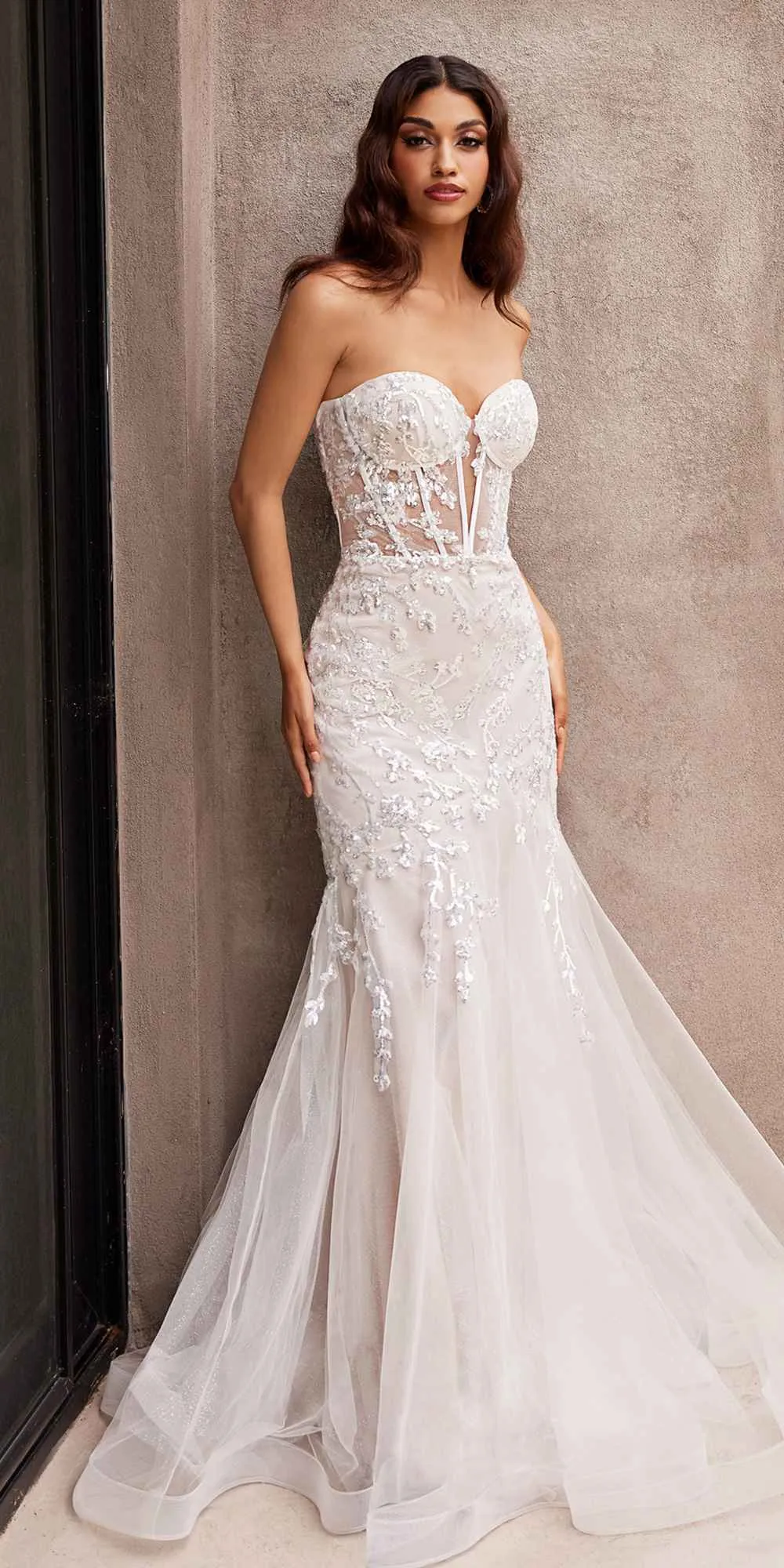 Ladivine CB126W Long Strapless Embellished Mermaid Wedding Gown