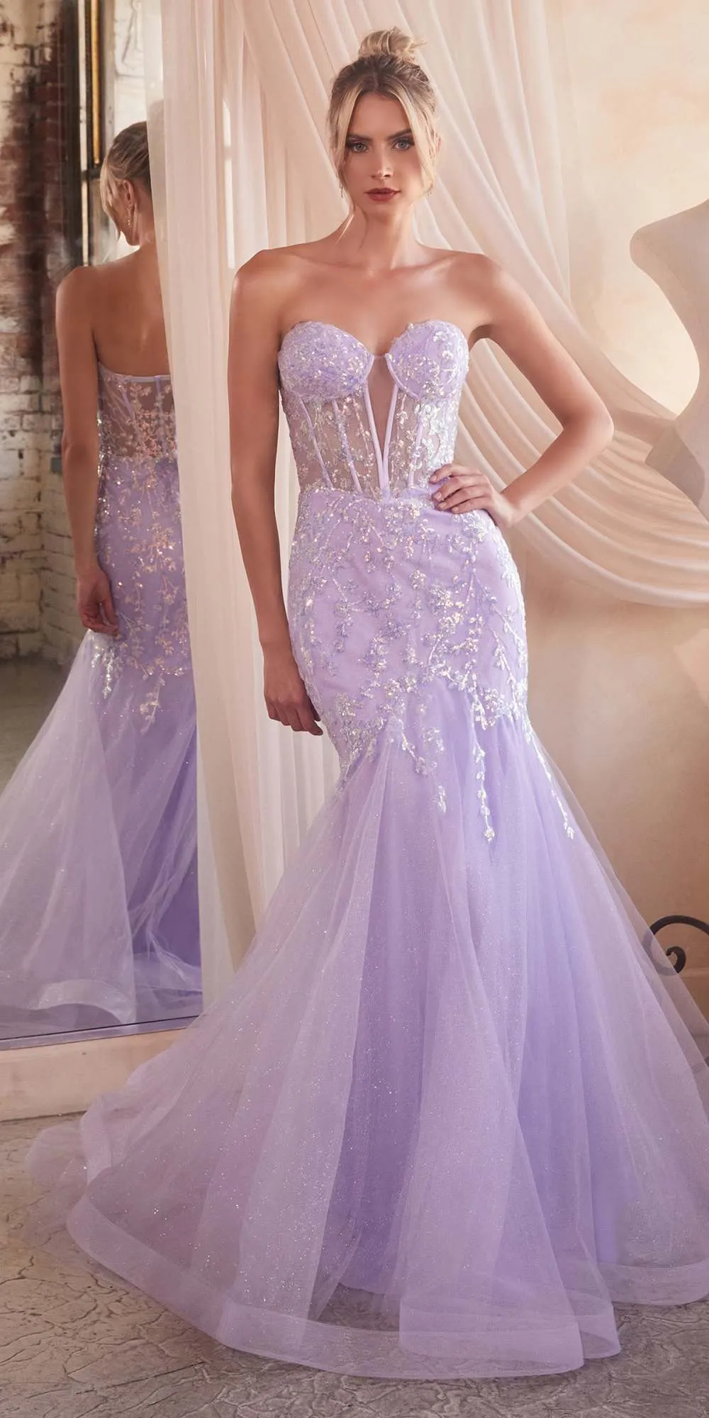 Ladivine CB139 Long Strapless Fitted Embellished Mermaid Gown