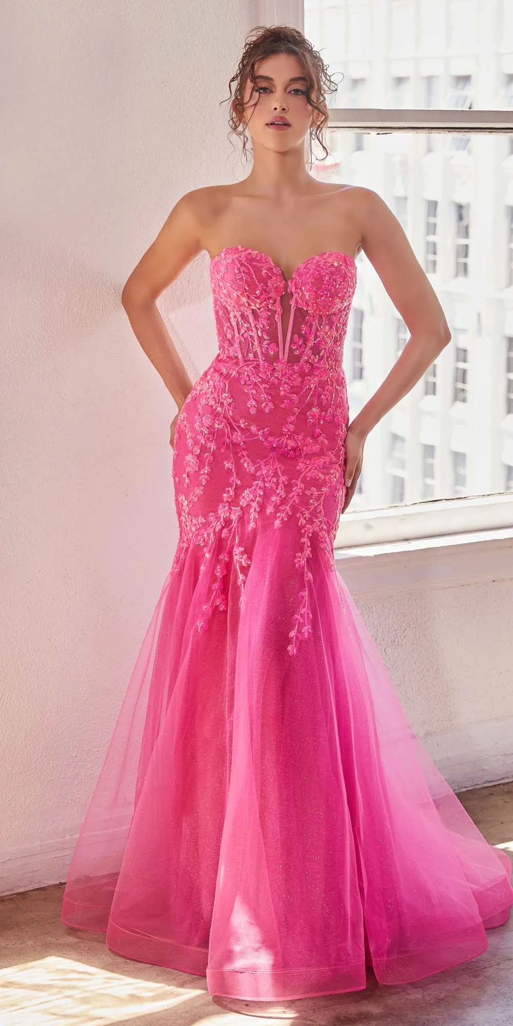 Ladivine CB139 Long Strapless Fitted Embellished Mermaid Gown