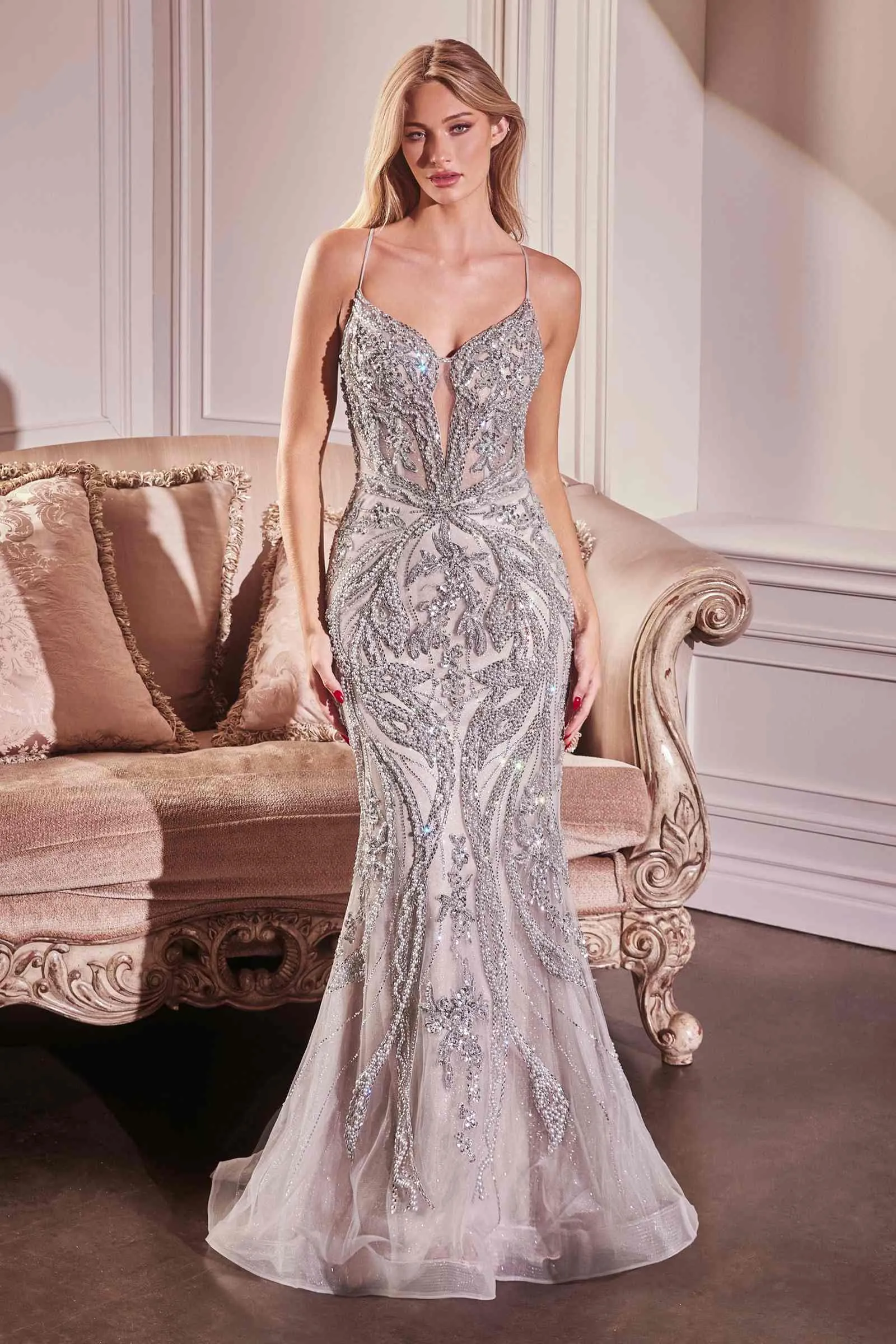 Ladivine CC0240 Dress Pearl Embellished Fit & Flare Gown