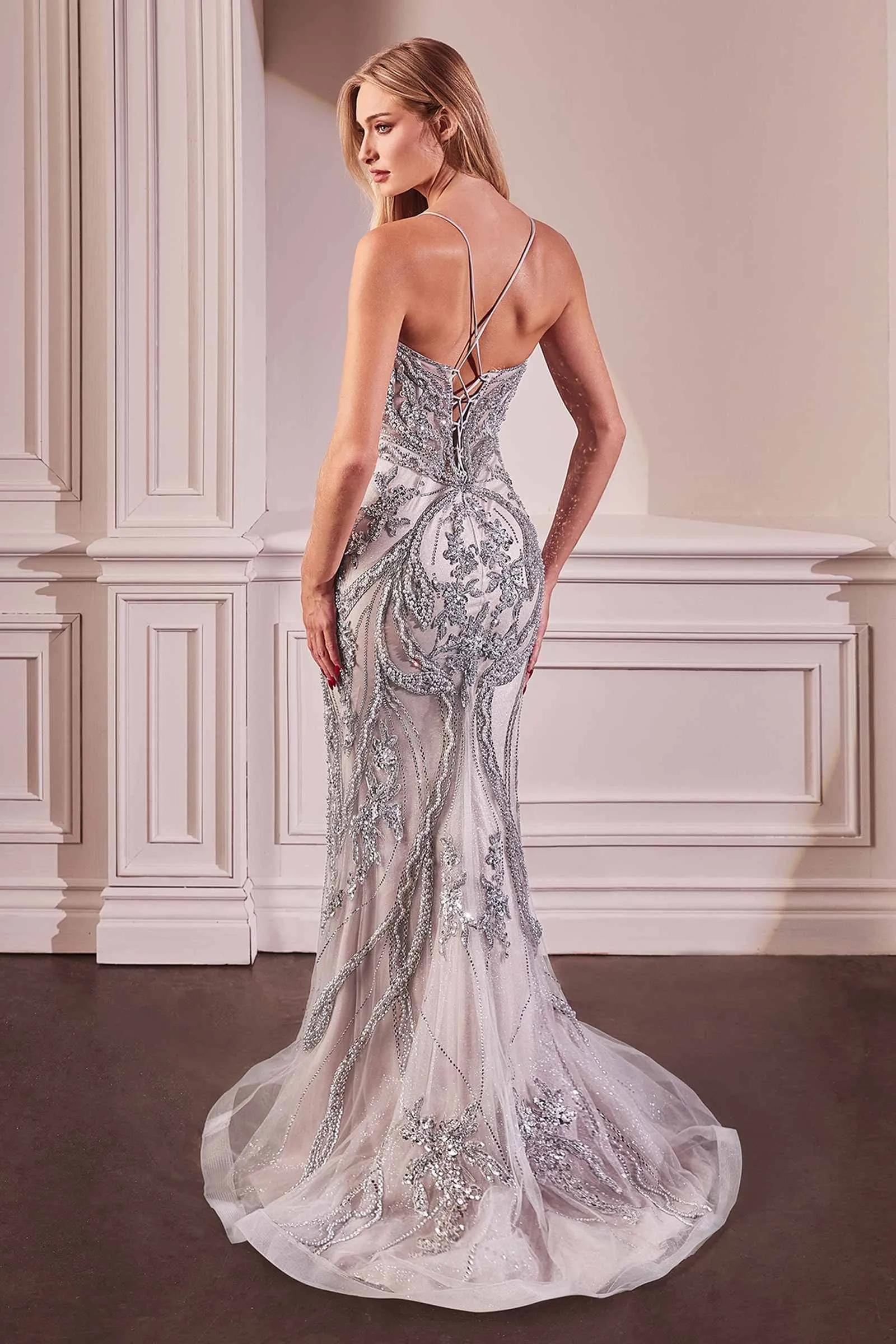 Ladivine CC0240 Dress Pearl Embellished Fit & Flare Gown