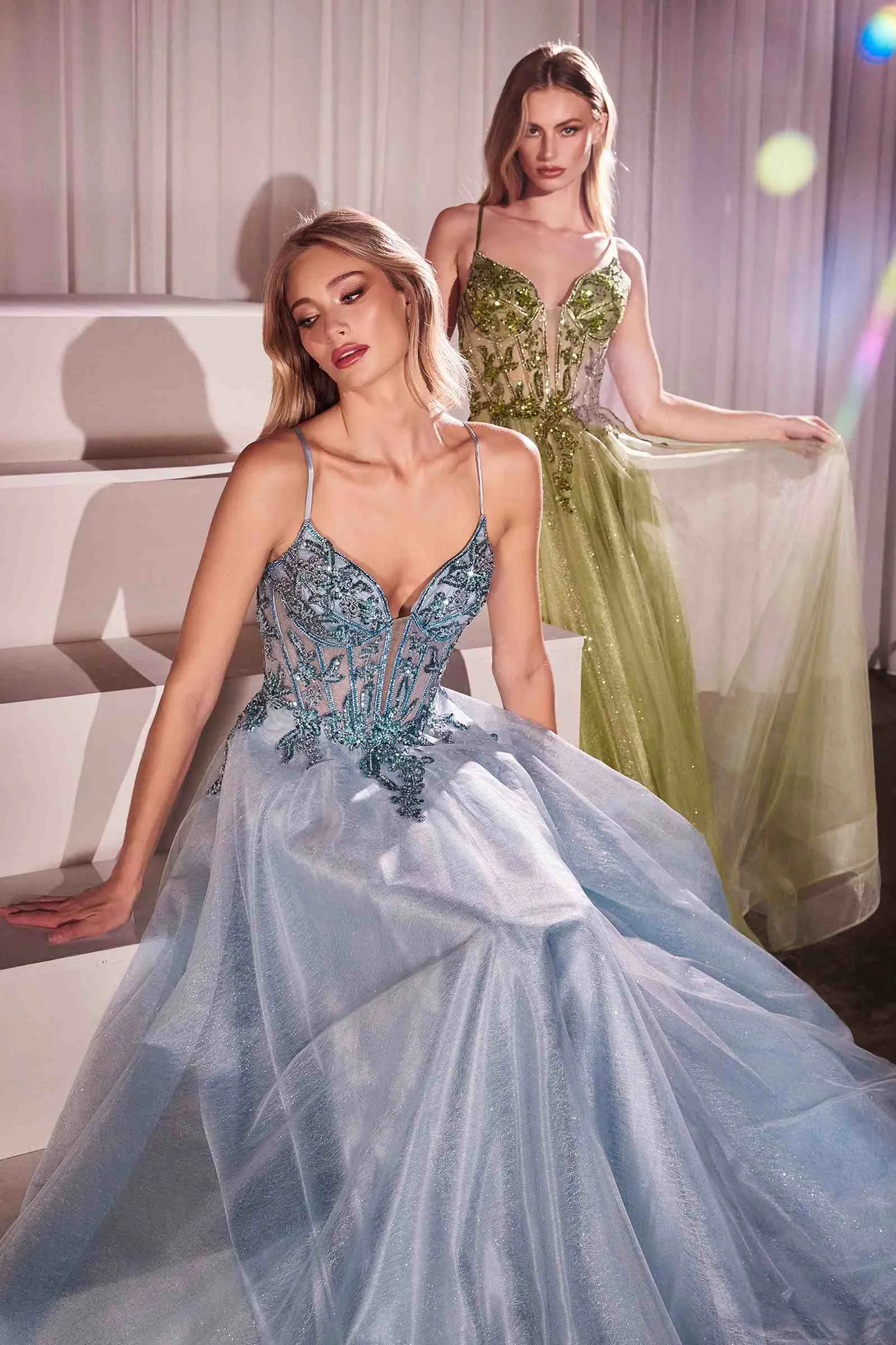 Ladivine CC0881 Dress A-Line Layered Tulle Gown & Lace Embellished Bodice