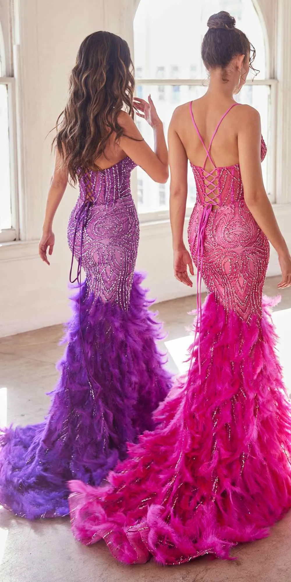 Ladivine CC2308 Long Fully Embellished and Feather Mermaid Gown