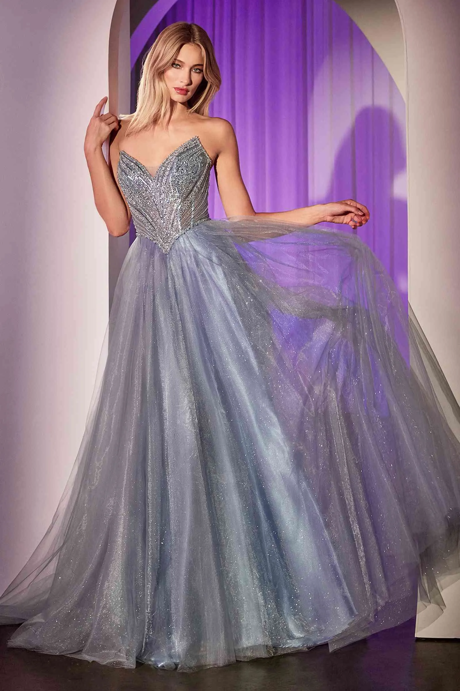Ladivine CC415 Dress Strapless Beaded Tulle Ball Gown