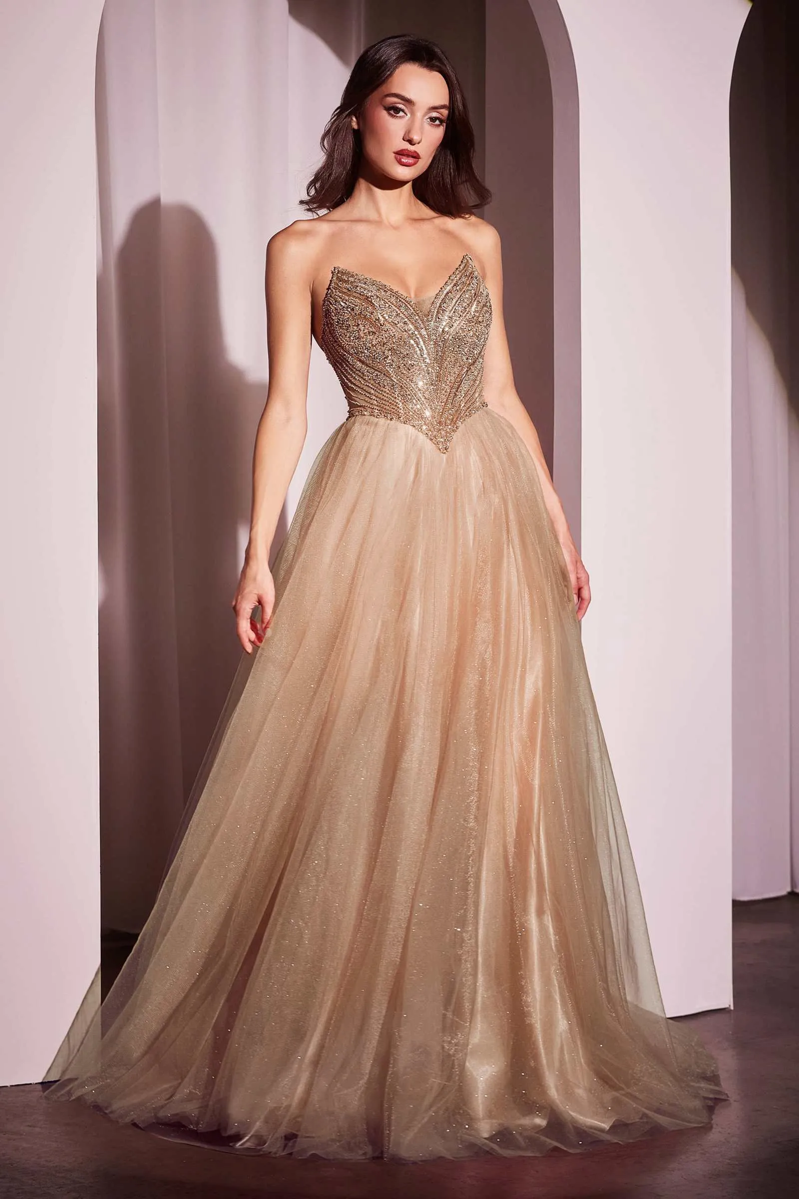 Ladivine CC415 Dress Strapless Beaded Tulle Ball Gown
