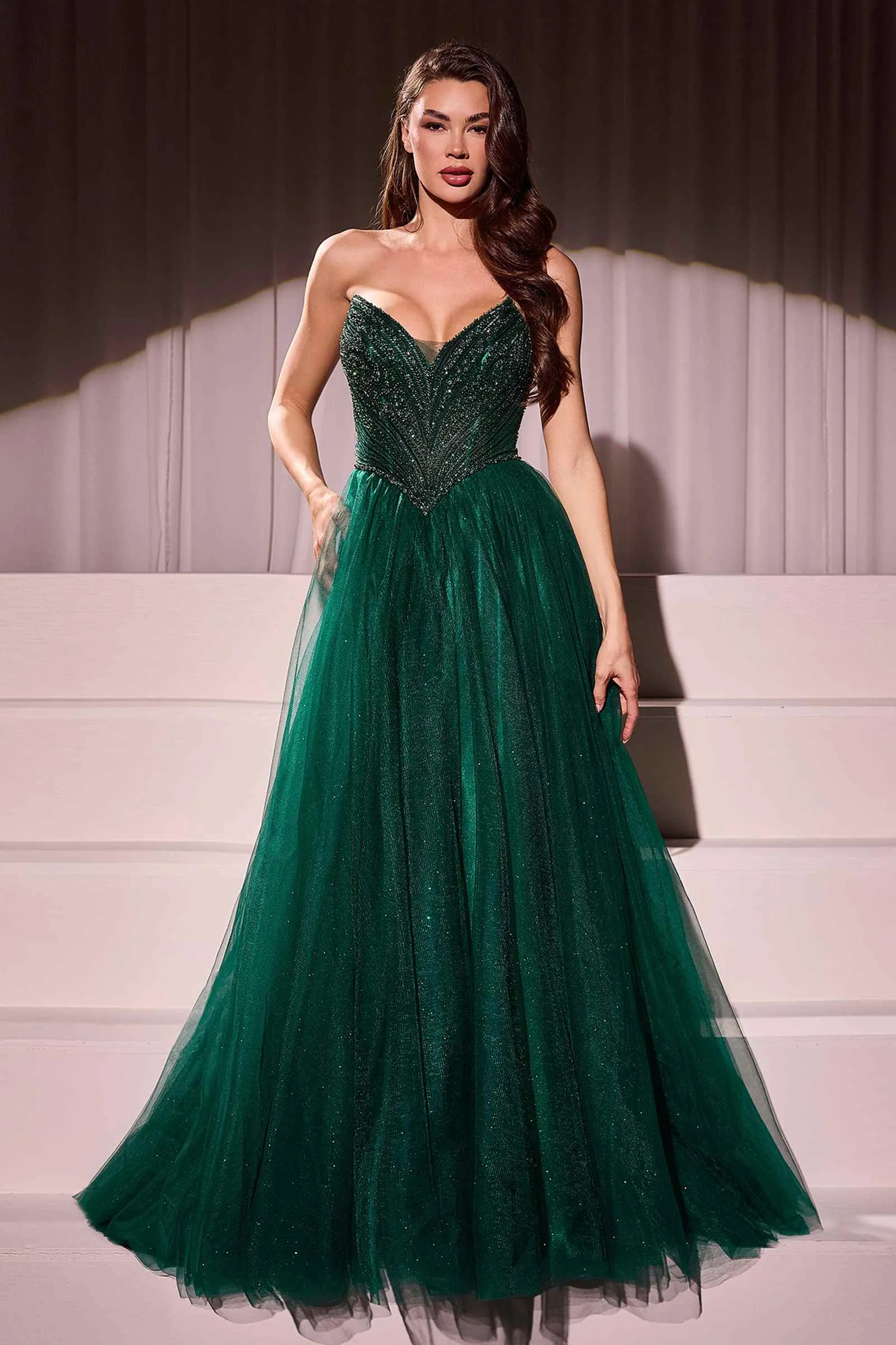 Ladivine CC415 Dress Strapless Beaded Tulle Ball Gown