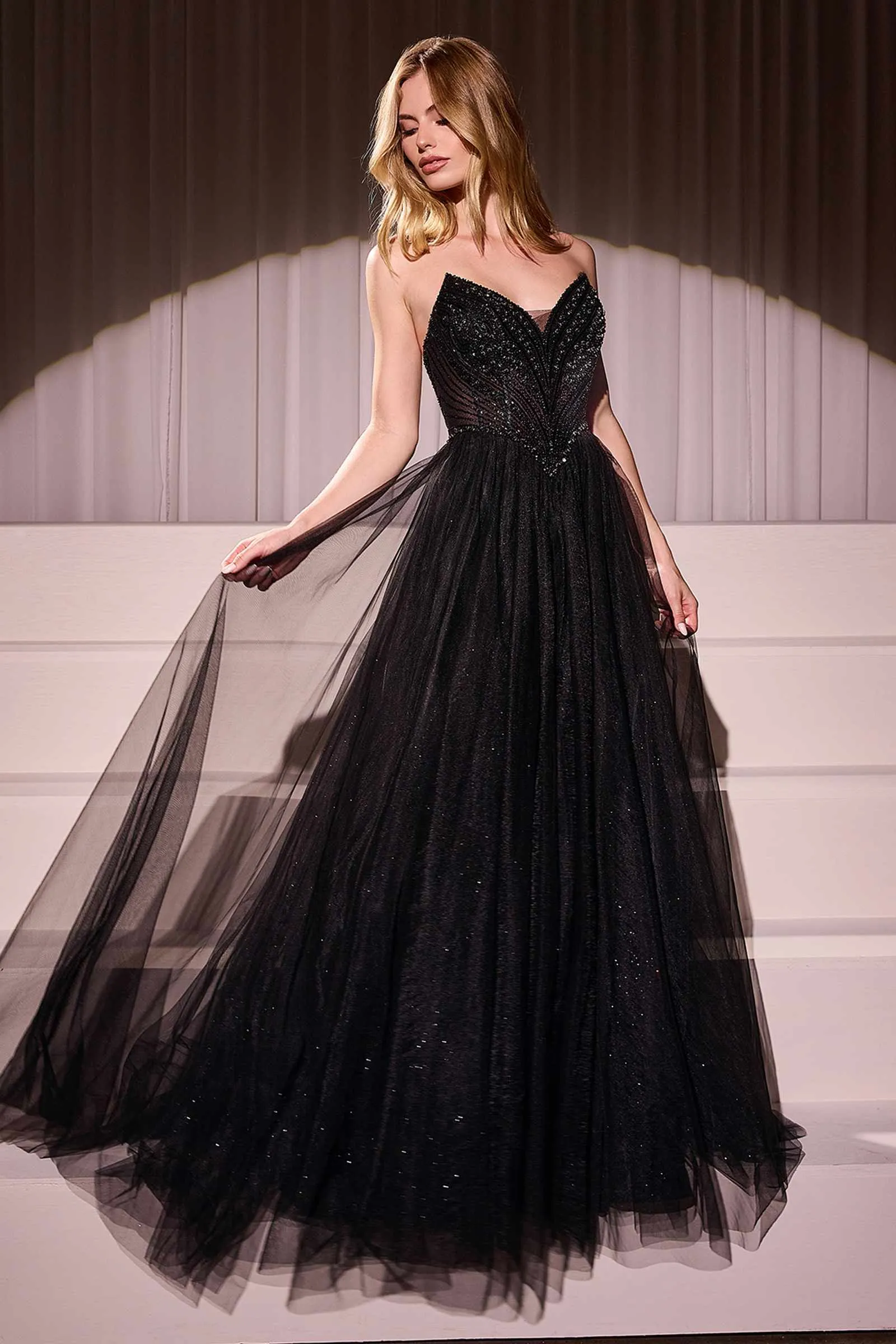 Ladivine CC415 Dress Strapless Beaded Tulle Ball Gown