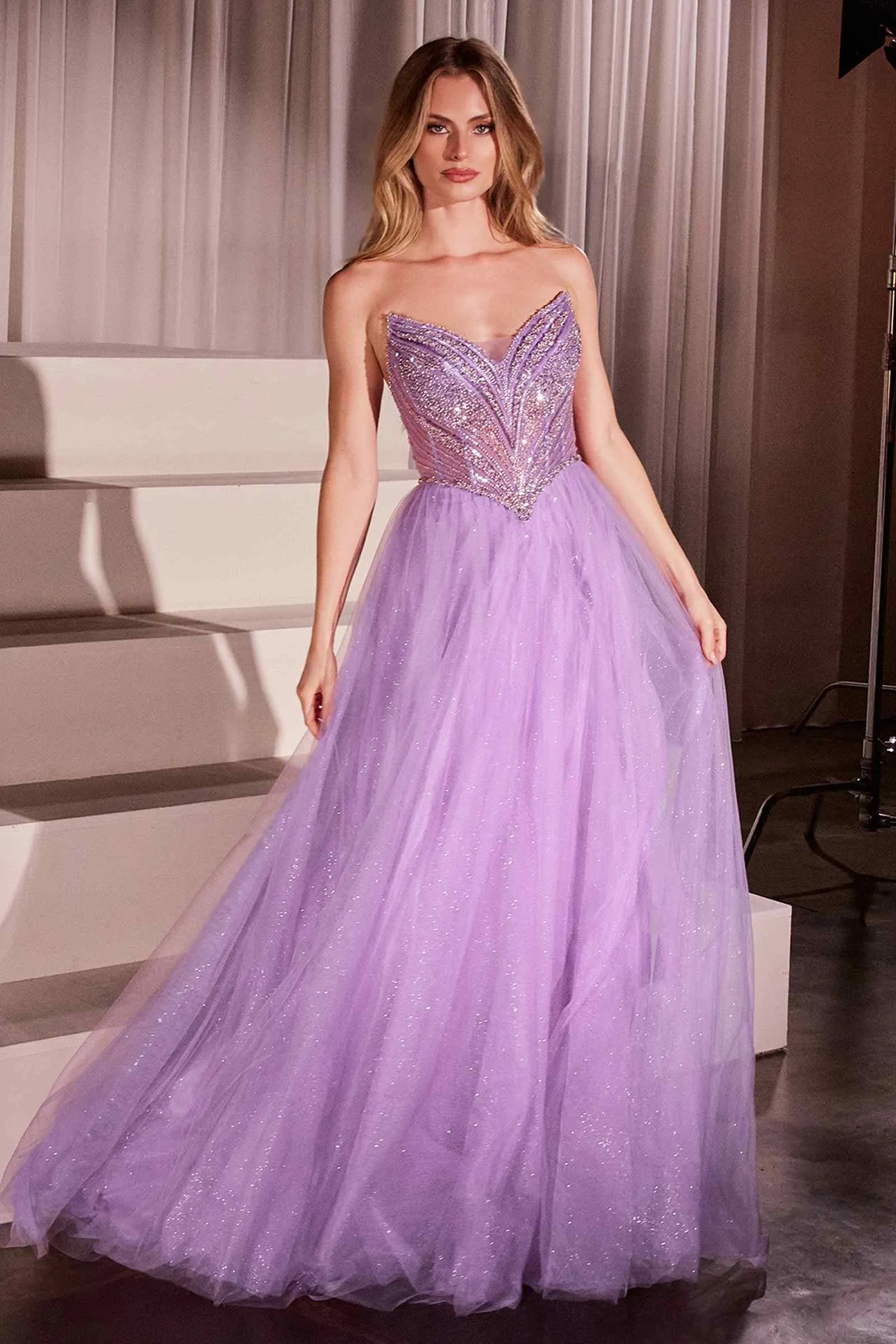 Ladivine CC415 Dress Strapless Beaded Tulle Ball Gown