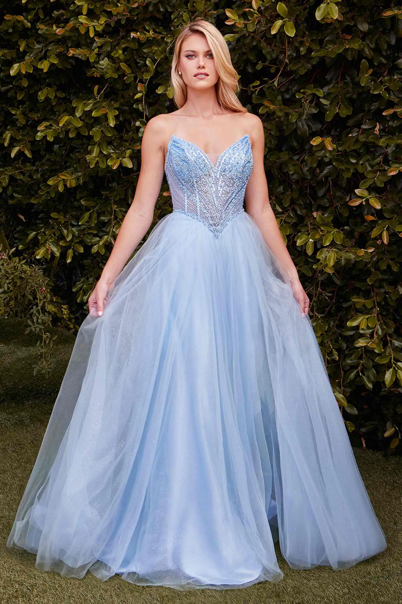 Ladivine CC415 Dress Strapless Beaded Tulle Ball Gown