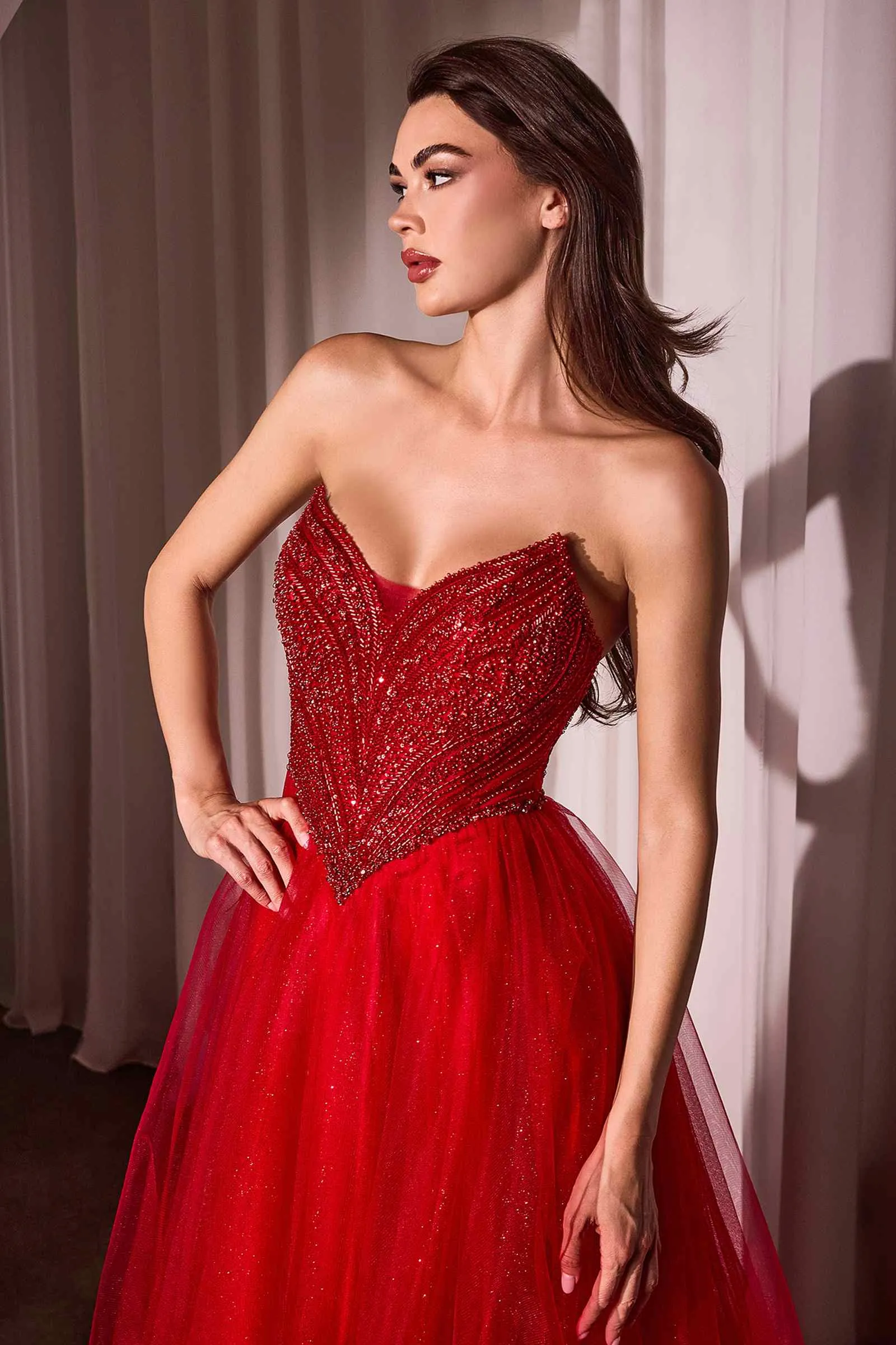 Ladivine CC415 Dress Strapless Beaded Tulle Ball Gown