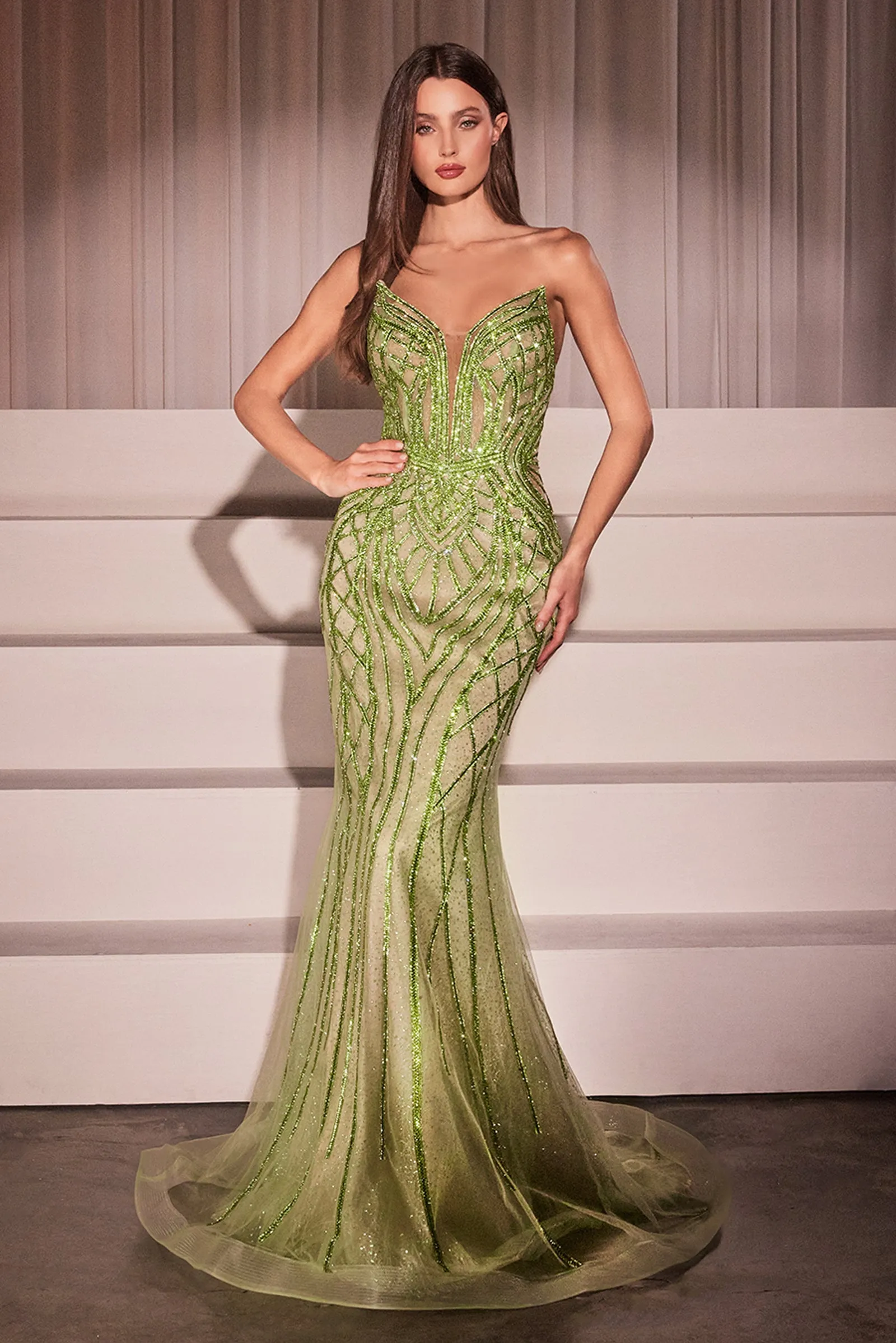 Ladivine CC6018 Long Strapless Rhinestone Embellished Mermaid Gown