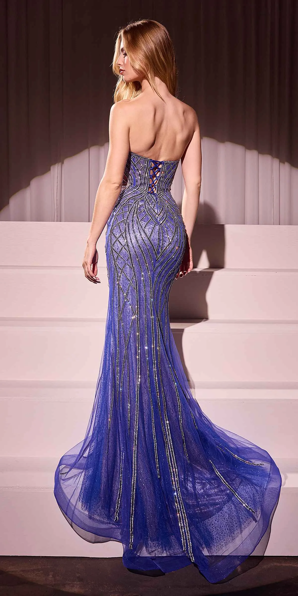 Ladivine CC6018 Long Strapless Rhinestone Embellished Mermaid Gown