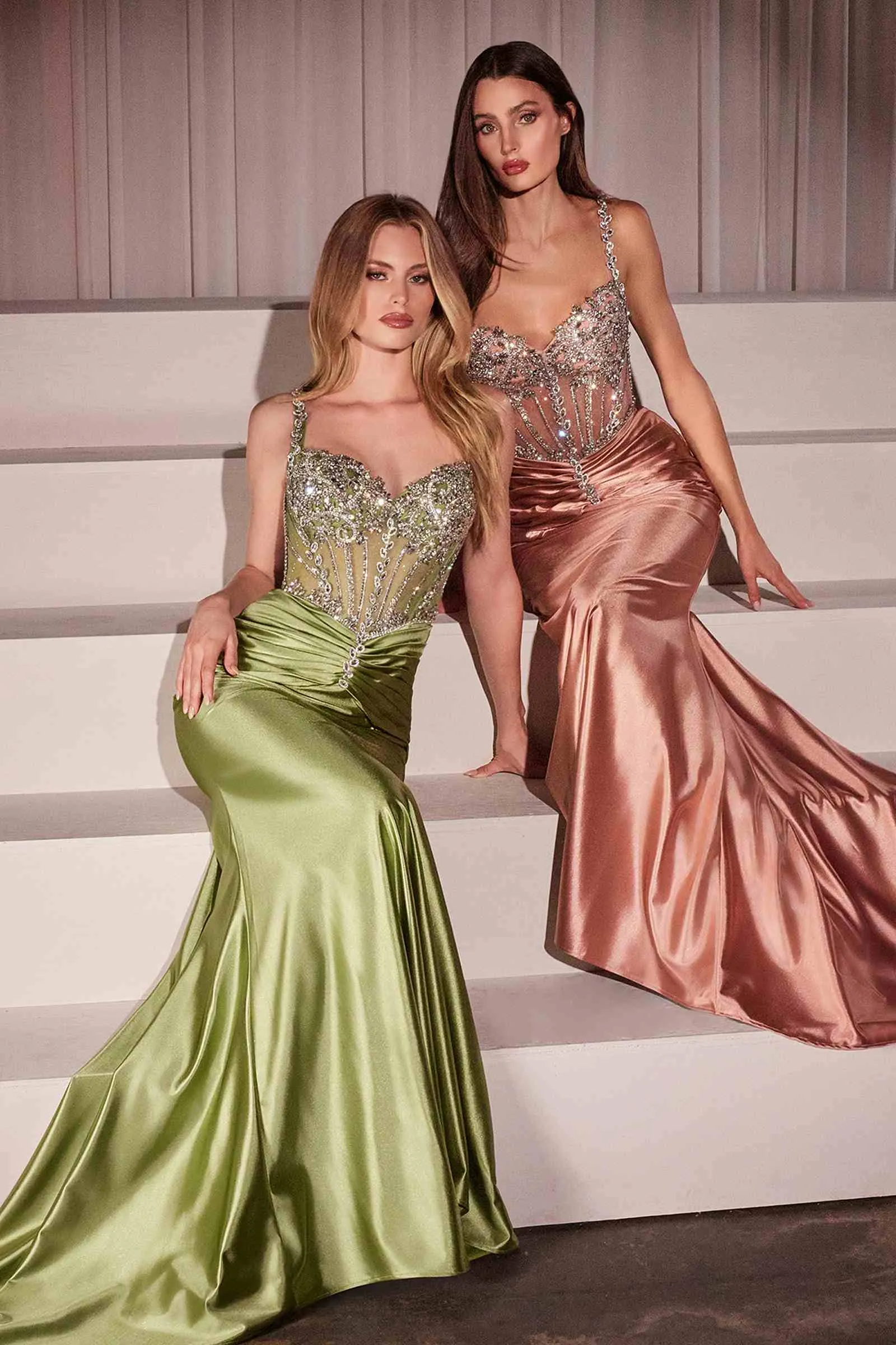 Ladivine CD757 Dress Crystal Embellished Fitted Satin Gown