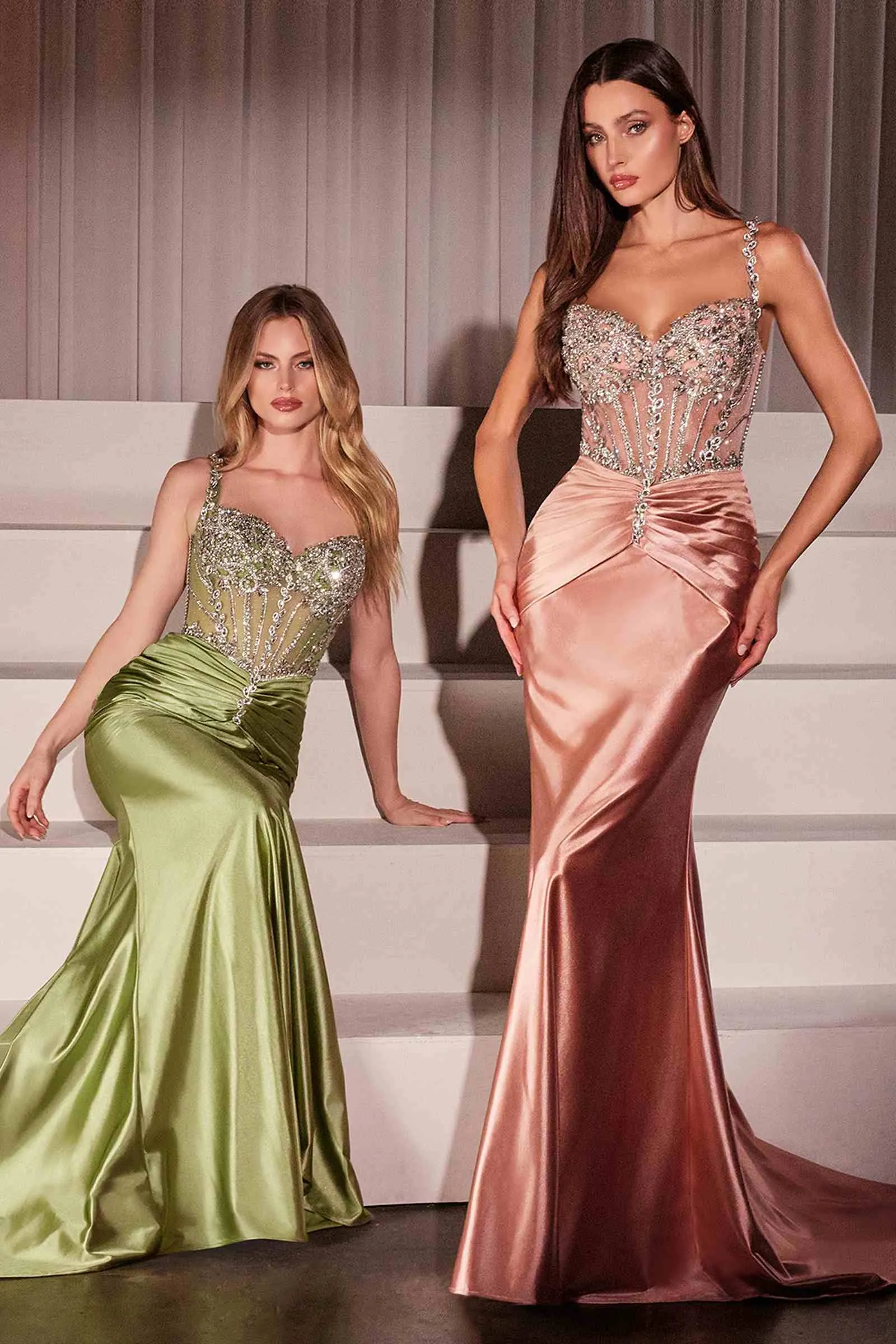 Ladivine CD757 Dress Crystal Embellished Fitted Satin Gown