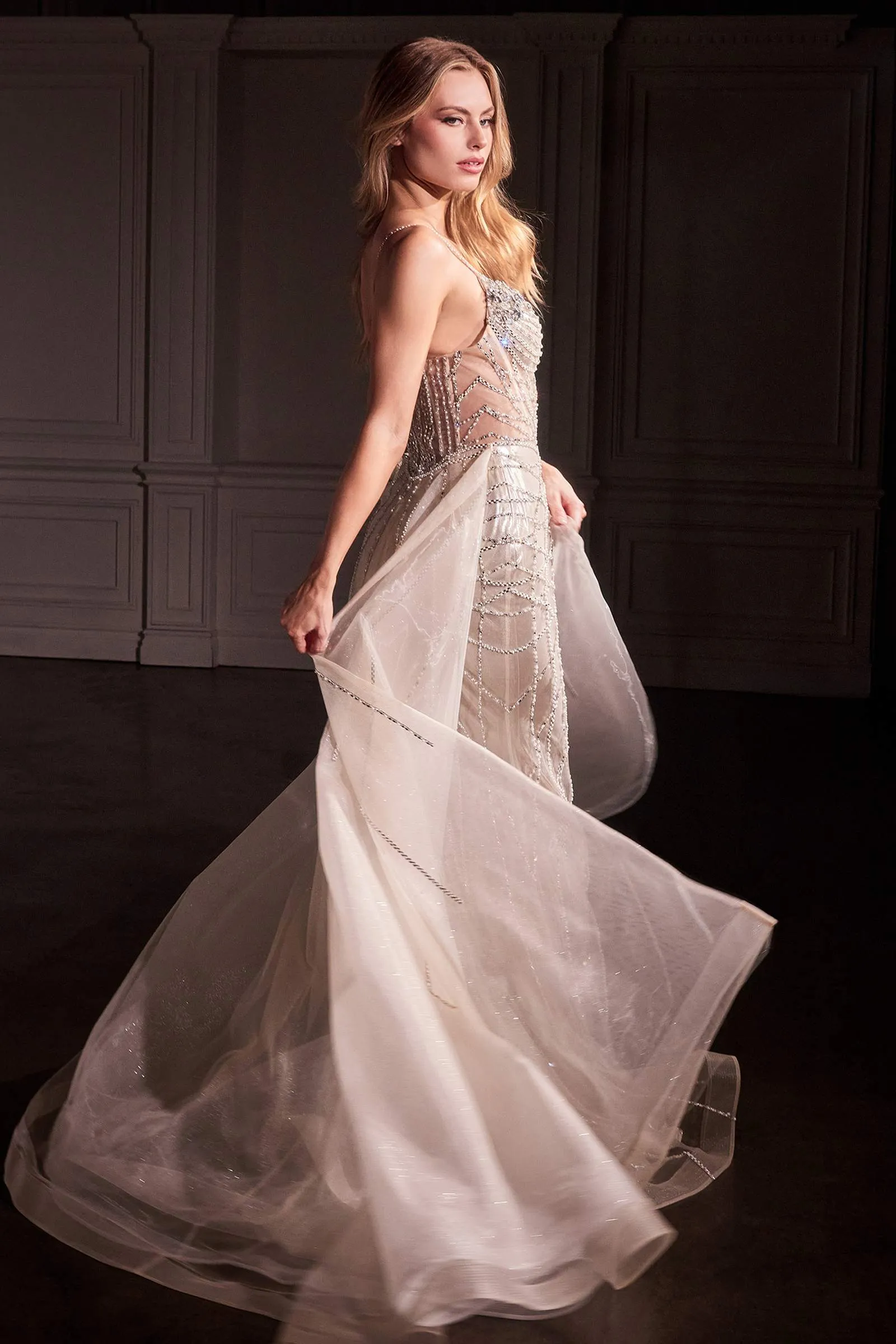 Ladivine CD763 Fit & Flare Crystal Embellished Gown & Overskirt