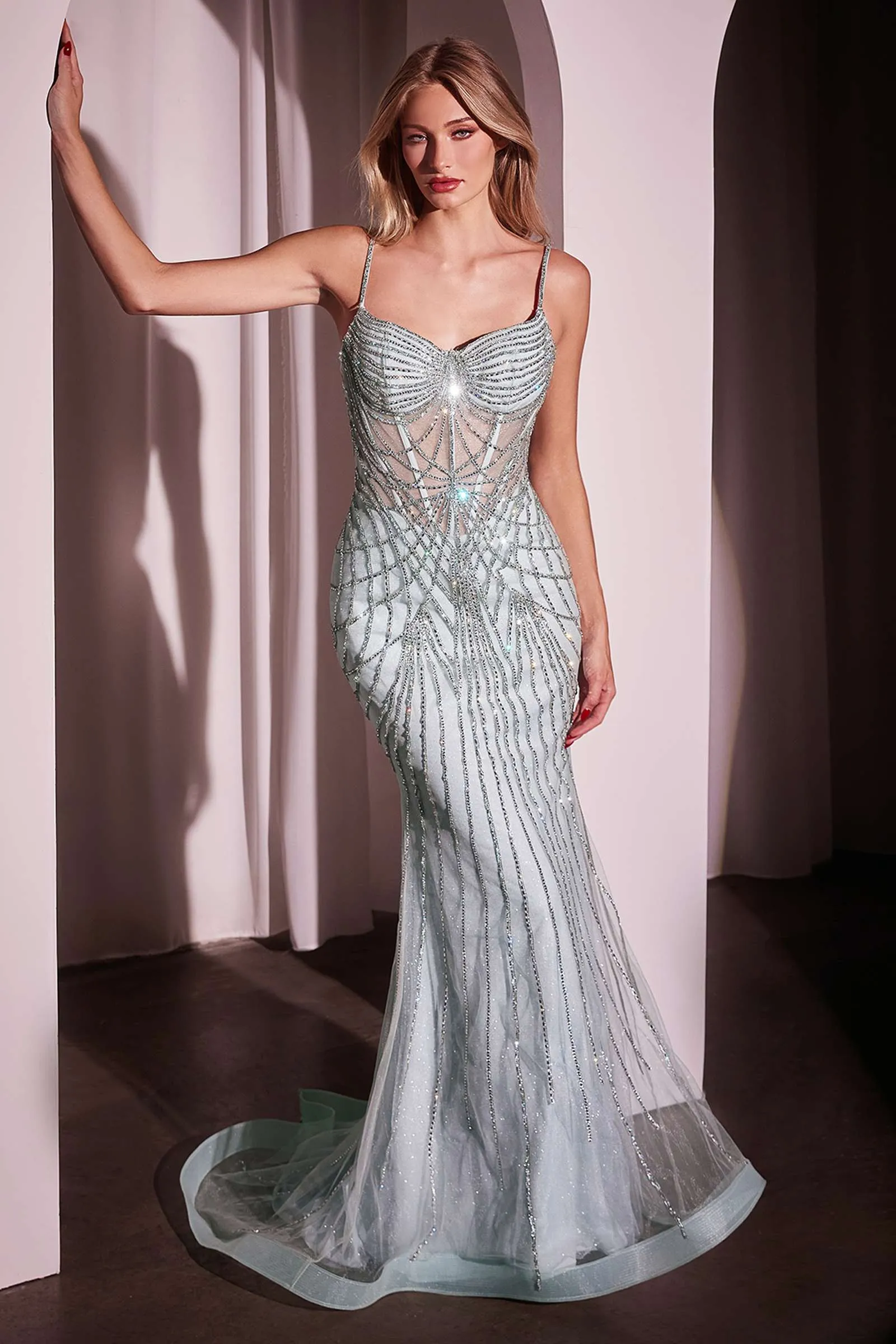 Ladivine CD766 Dress Fitted Pearl & Crystal Prom Gown