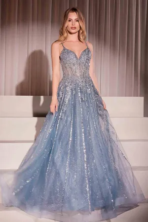 Ladivine CD786 Dress Crystal Embellished A-Line Tulle Gown