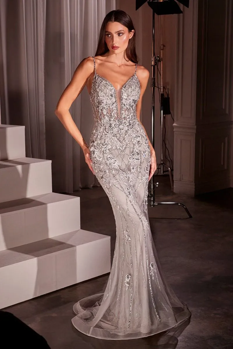 Ladivine CD795 Dress Lace & Tulle Crystal Embellished Fitted Gown