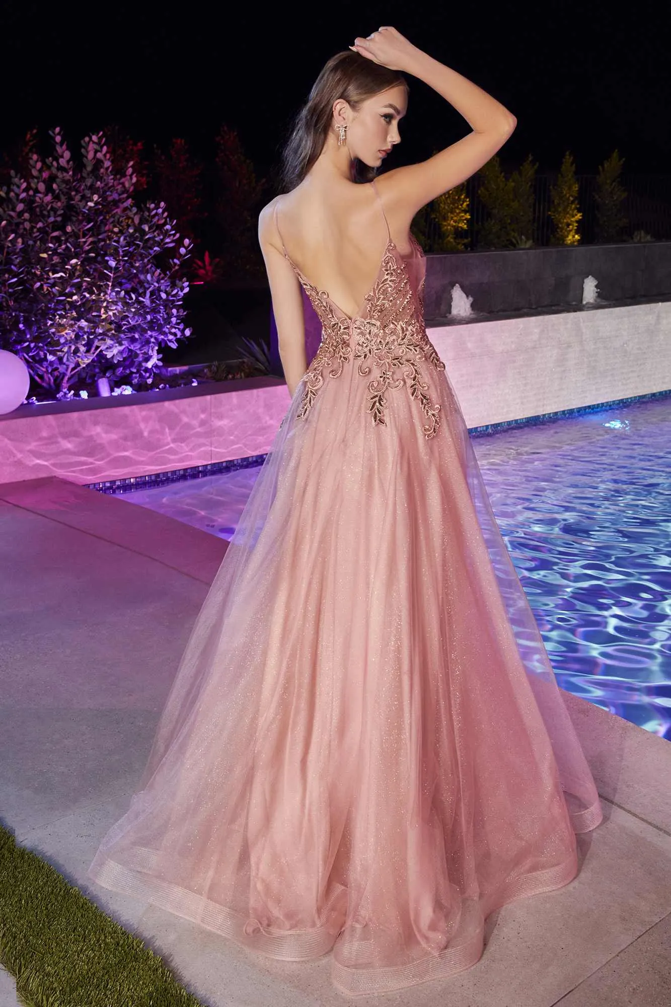 Ladivine CD874 Floor Length A-Line Tulle Gown Embellished Bodice
