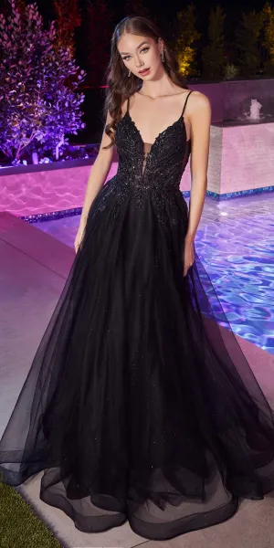 Ladivine CD874 Floor Length A-Line Tulle Gown Embellished Bodice