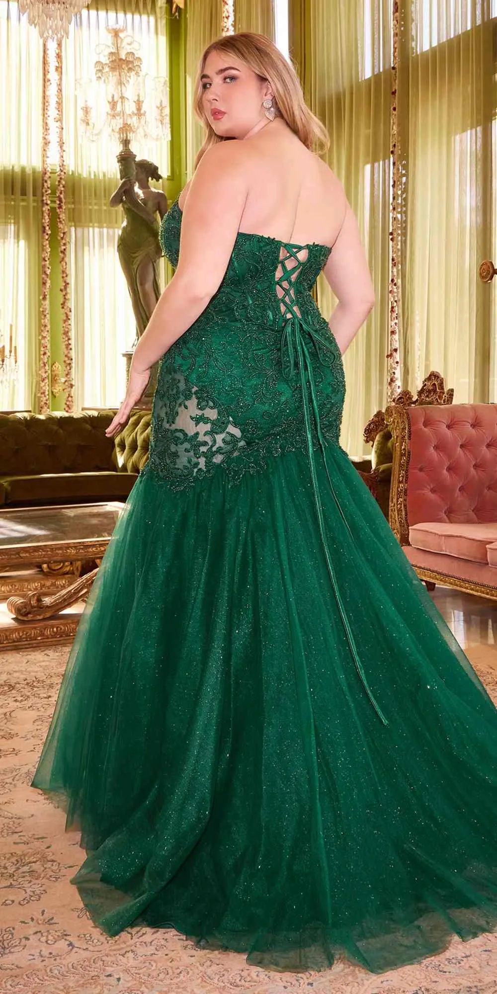 Ladivine CDS482 Long Fitted Strapless Lace and Tulle Mermaid Gown