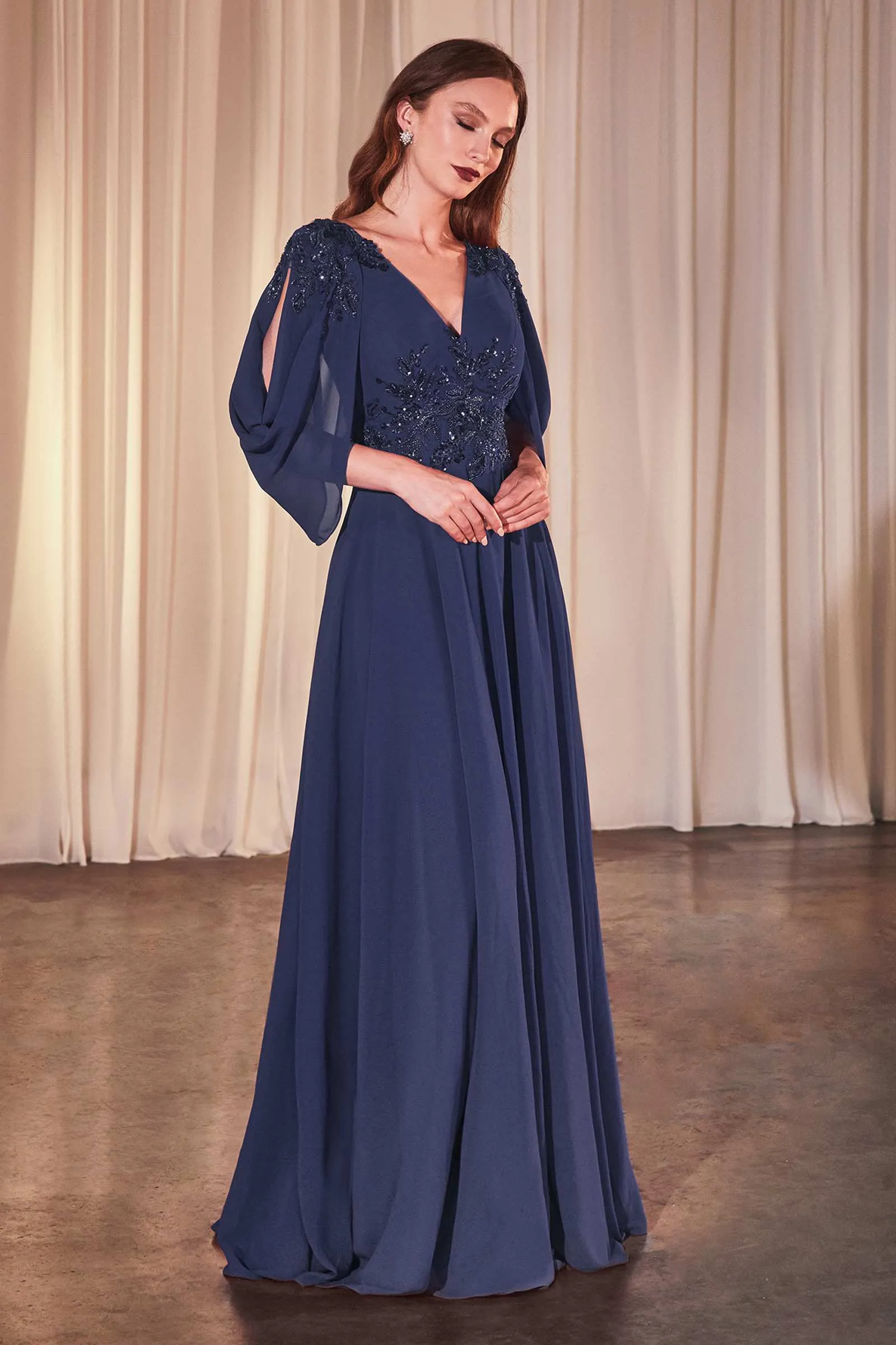 Ladivine CDS508 Dress A-Line Chiffon Modest Gown Cowl Sleeves