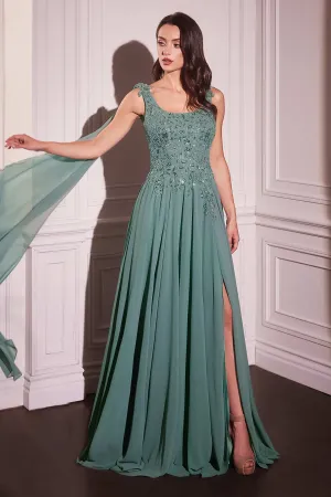 Ladivine CDS509 Dress Chiffon A-Line Gown & Long Cape Sleeves