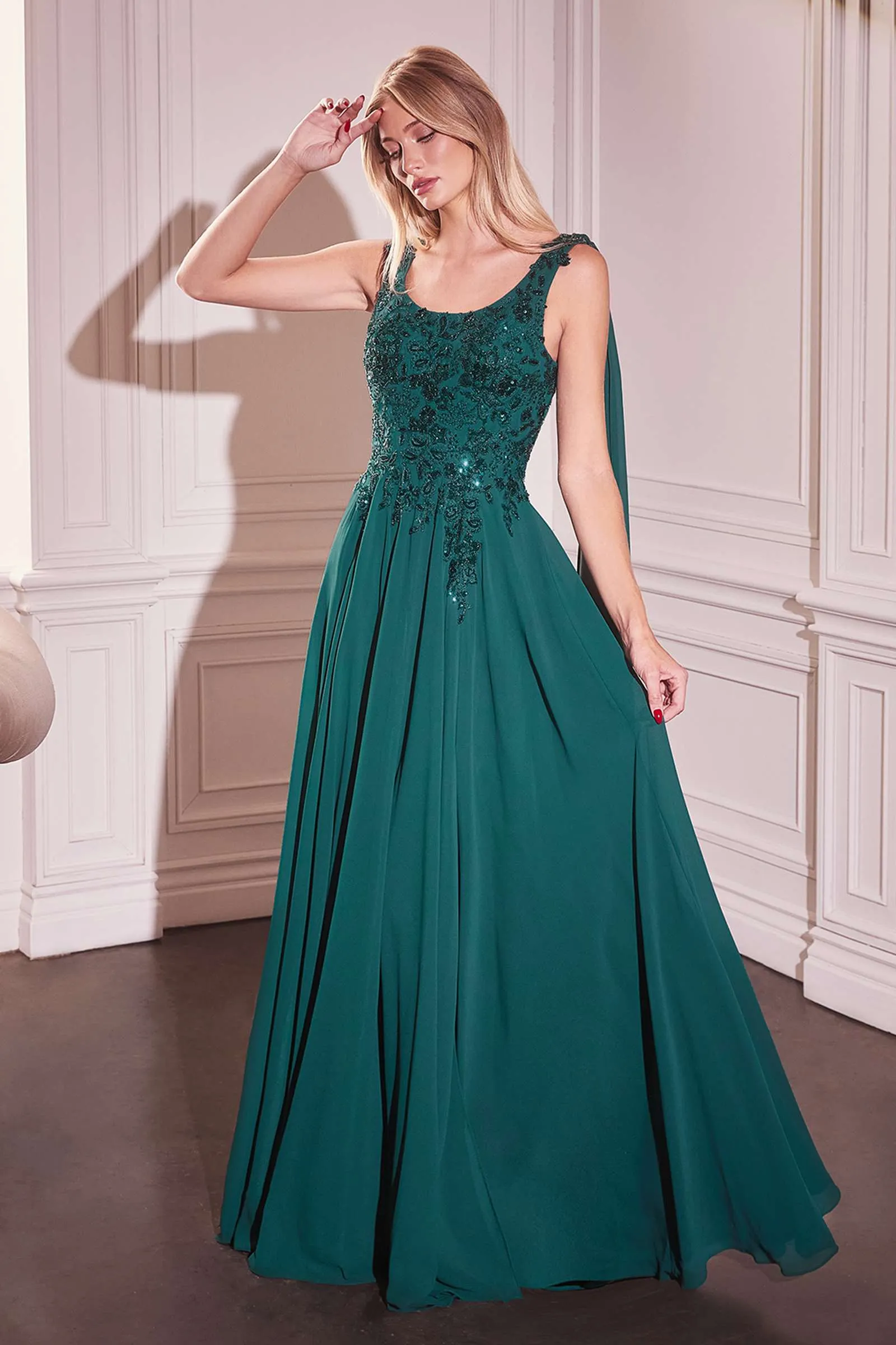 Ladivine CDS509 Dress Chiffon A-Line Gown & Long Cape Sleeves
