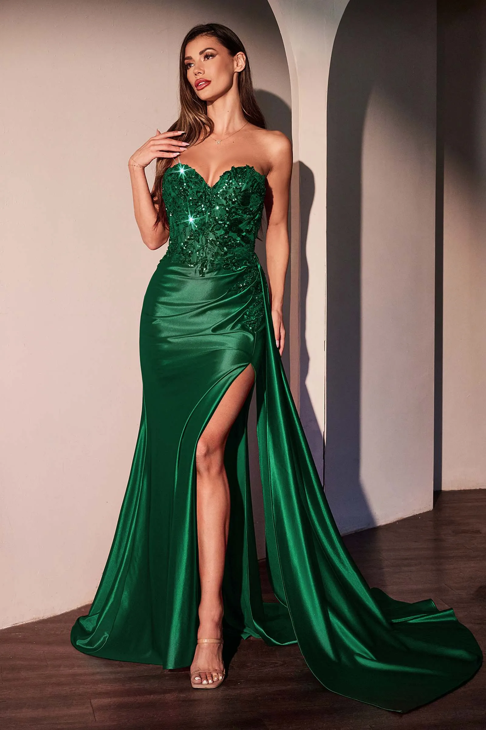 Ladivine CDS530 Strapless Sweetheart Fitted Satin Prom Dress