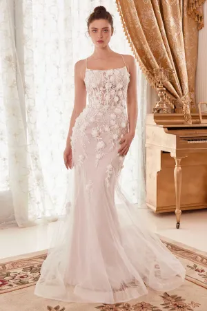 Ladivine WN310 Long Fitted Mermaid 3D Floral Bridal Gown Square Neck