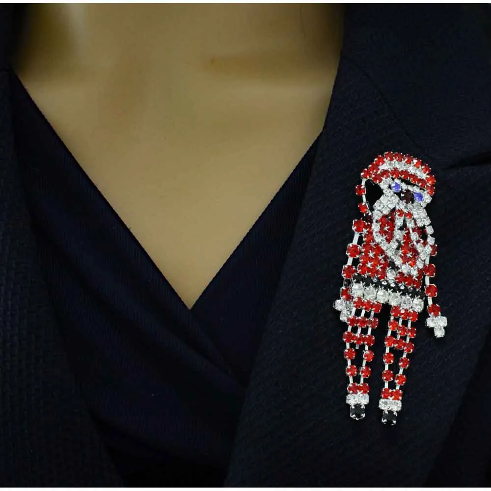 Large Sparkling Red Crystals Santa Brooch Pin - XP344