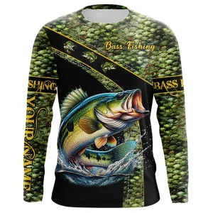 Largemouth Bass fishing green bass scales Custom name Bass fishing Long sleeve, Long Sleeve Hooded NQS4888