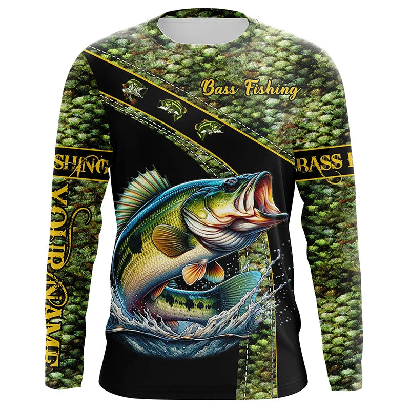 Largemouth Bass fishing green bass scales Custom name Bass fishing Long sleeve, Long Sleeve Hooded NQS4888