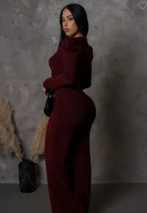 Long Sleeve Burgundy Jumpsuit