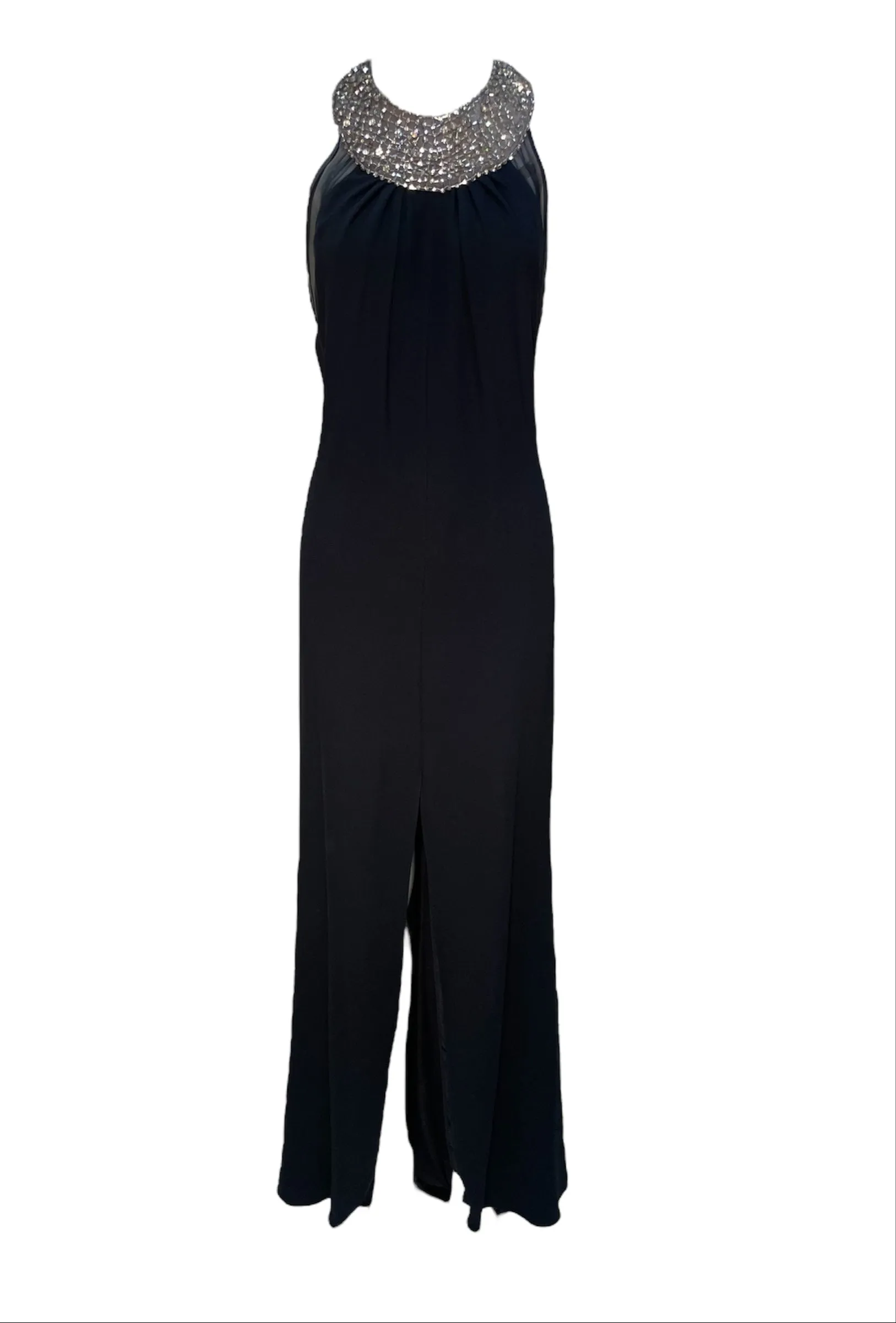 Lorena Sarbu 2000s Rhinestone High Neck Gown with Dramatic Front Slit