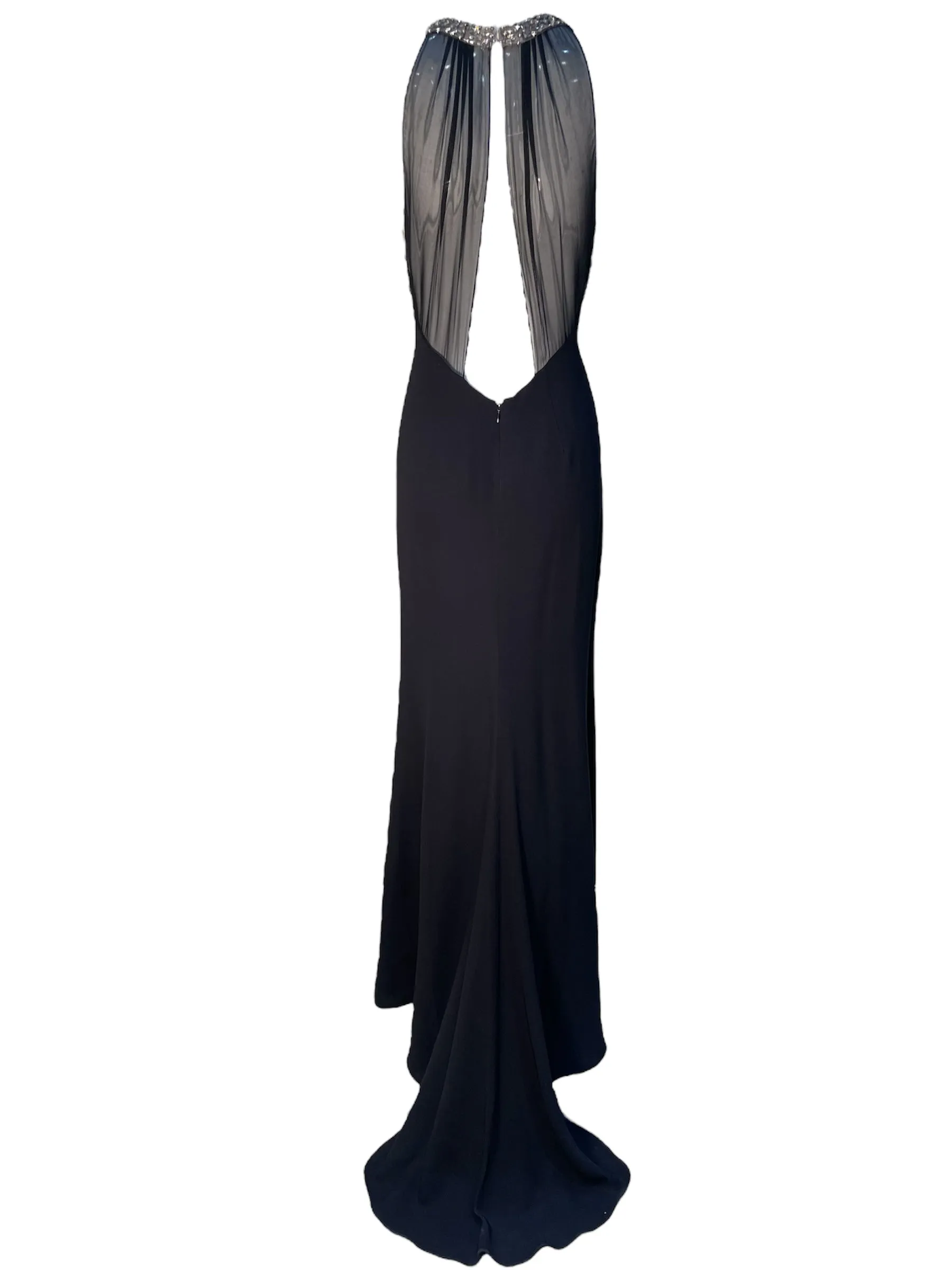 Lorena Sarbu 2000s Rhinestone High Neck Gown with Dramatic Front Slit
