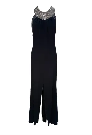 Lorena Sarbu 2000s Rhinestone High Neck Gown with Dramatic Front Slit