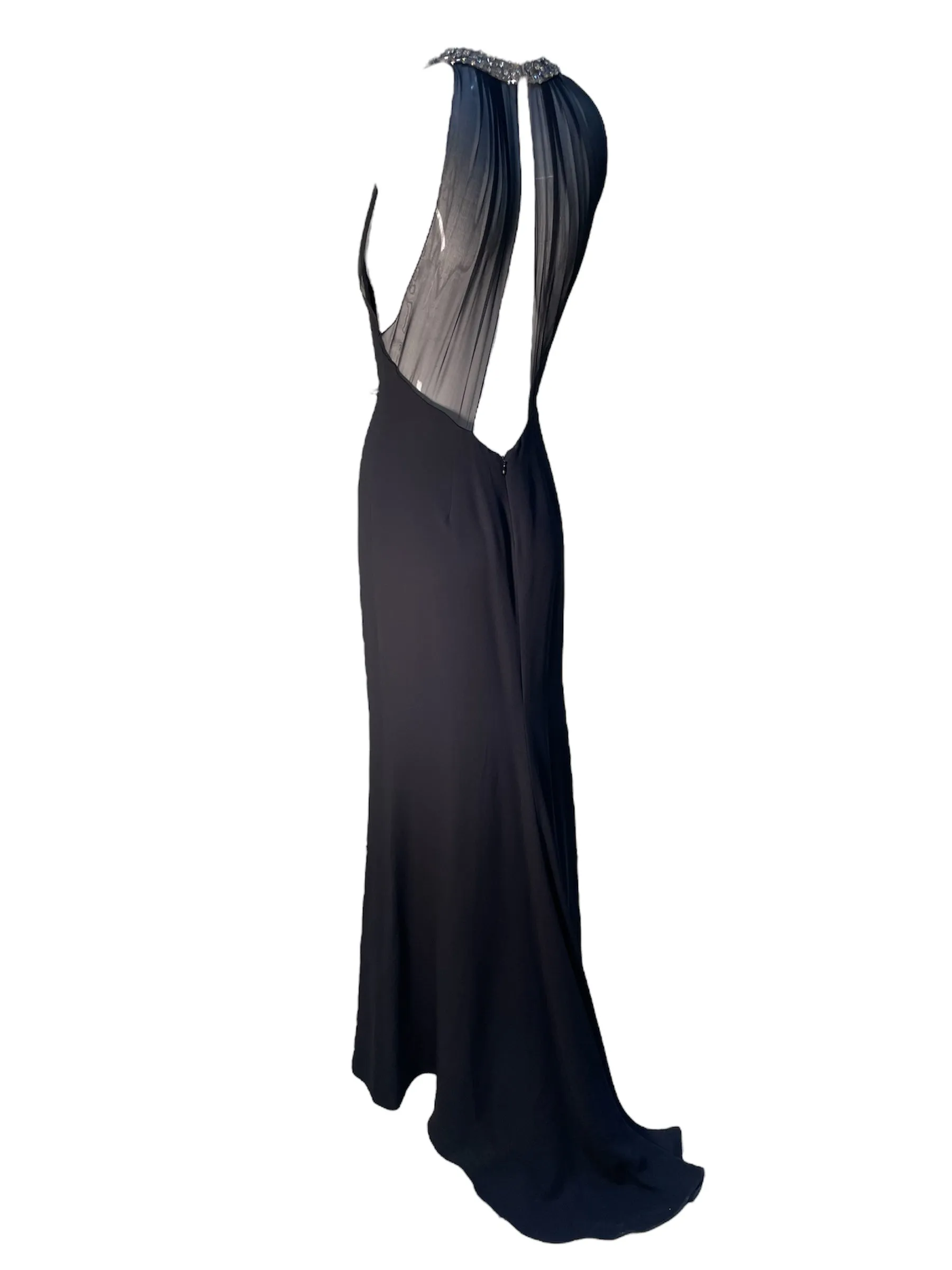 Lorena Sarbu 2000s Rhinestone High Neck Gown with Dramatic Front Slit