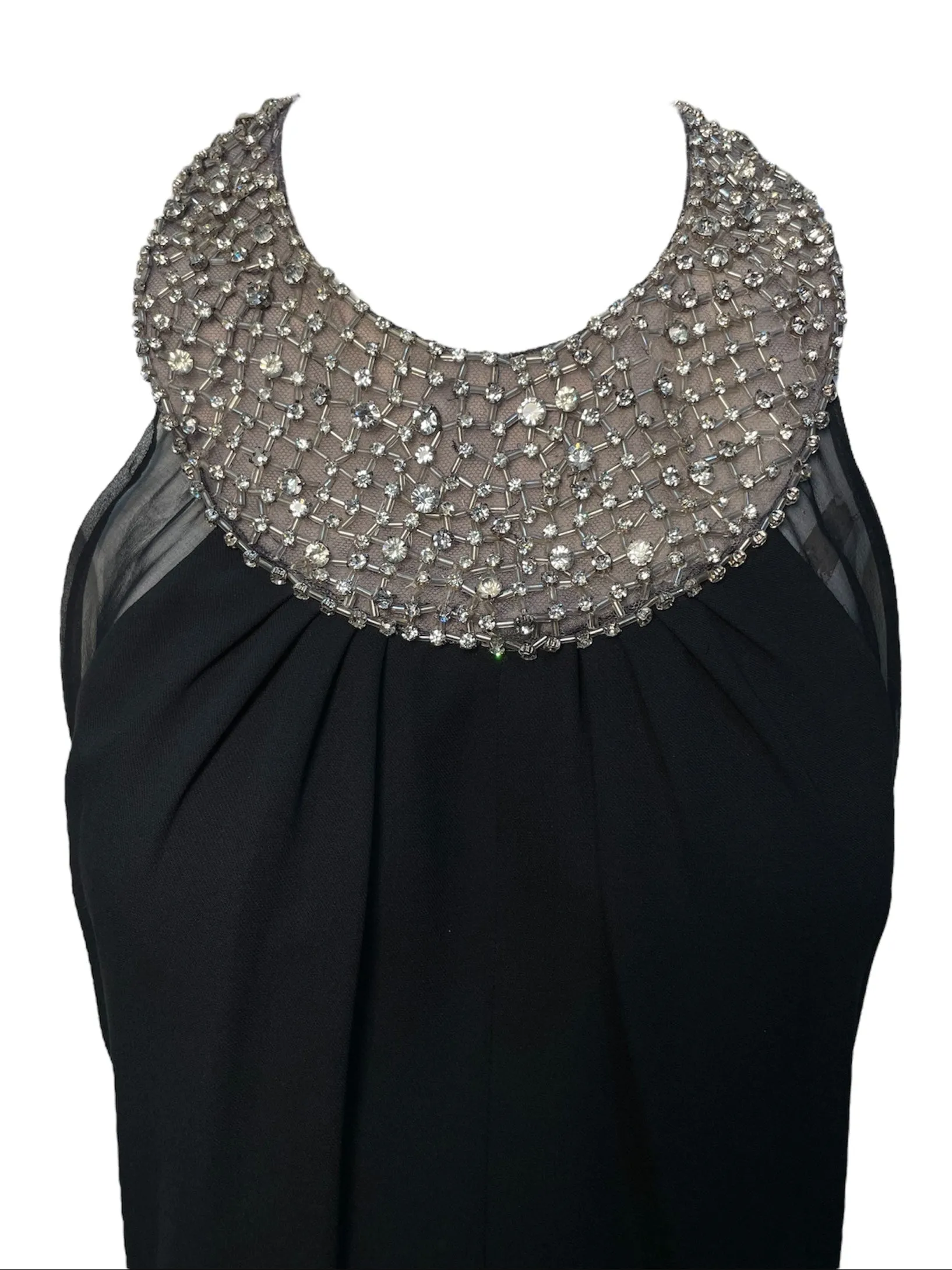 Lorena Sarbu 2000s Rhinestone High Neck Gown with Dramatic Front Slit