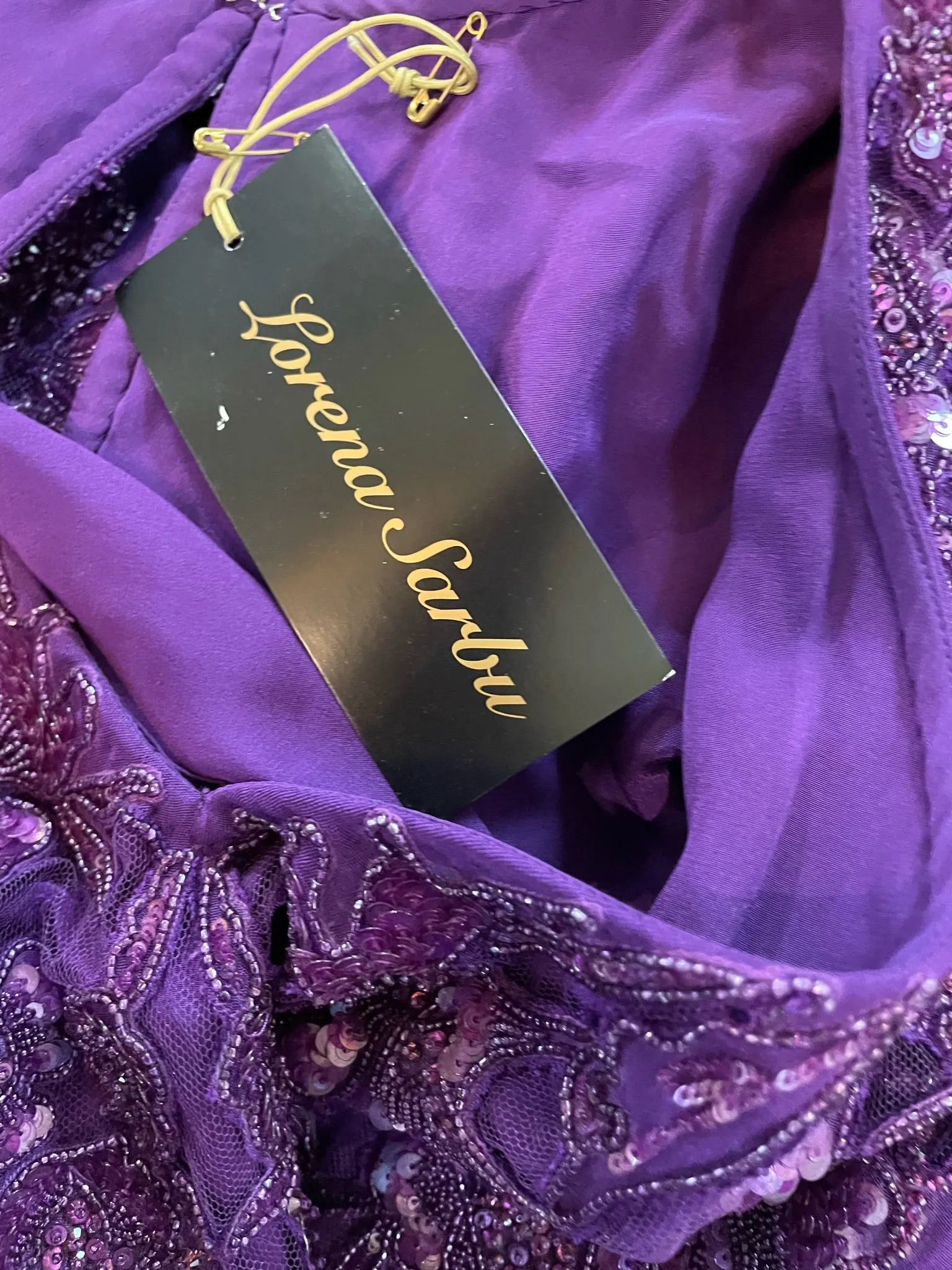 Lorena Sarbu Purple Silk Caftan w/Sequins and Beading NWT
