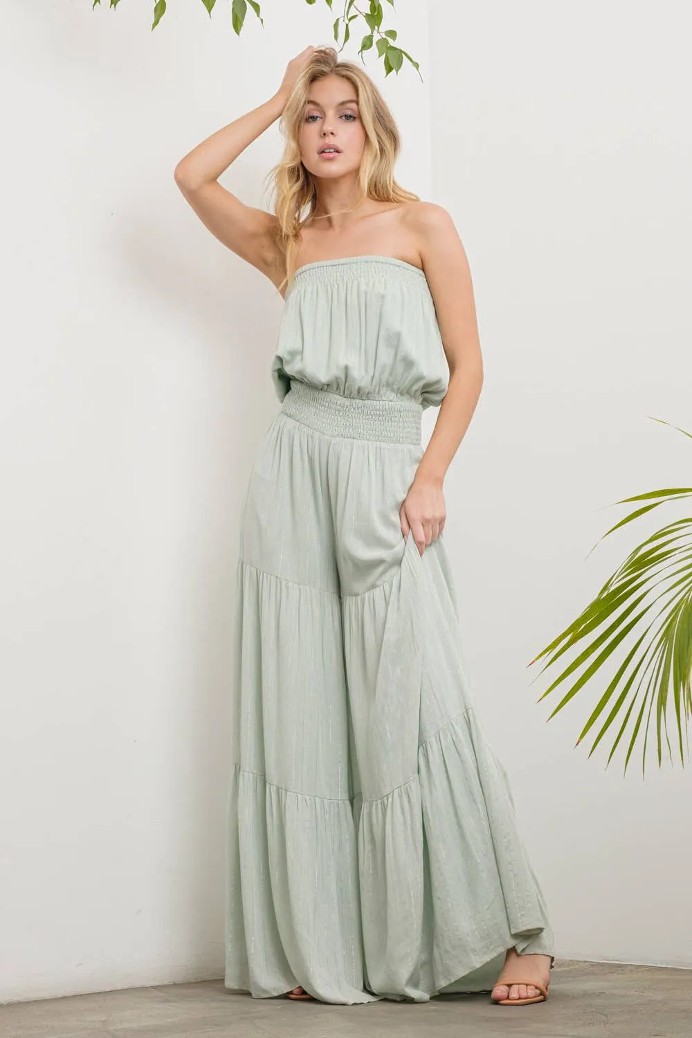 LUREX RETRO SMOCKING FULL LENGTH JUMPSUIT