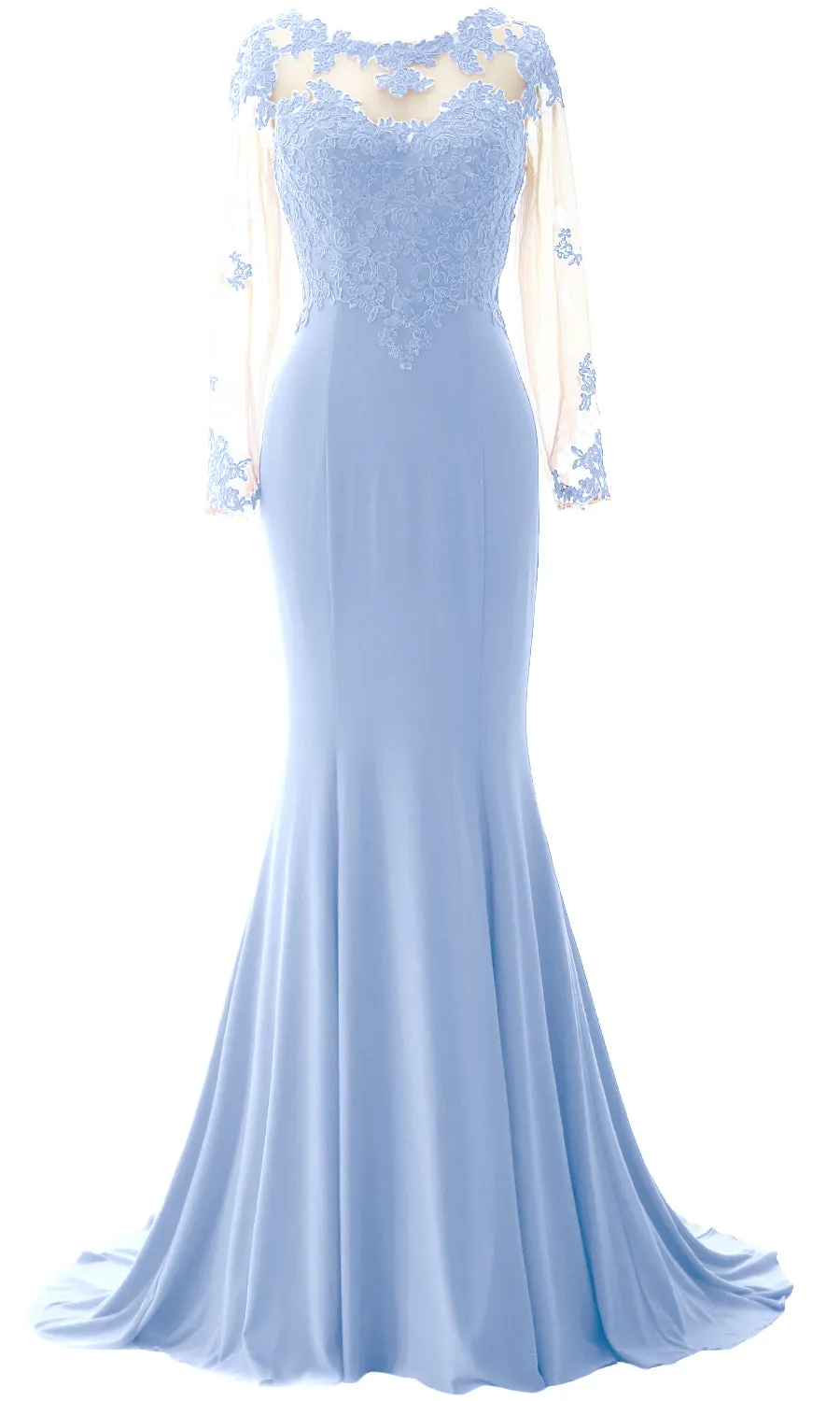 MACloth Women Mermaid Long Sleeve Evening Gown Jersey Mother of The Bride Dress
