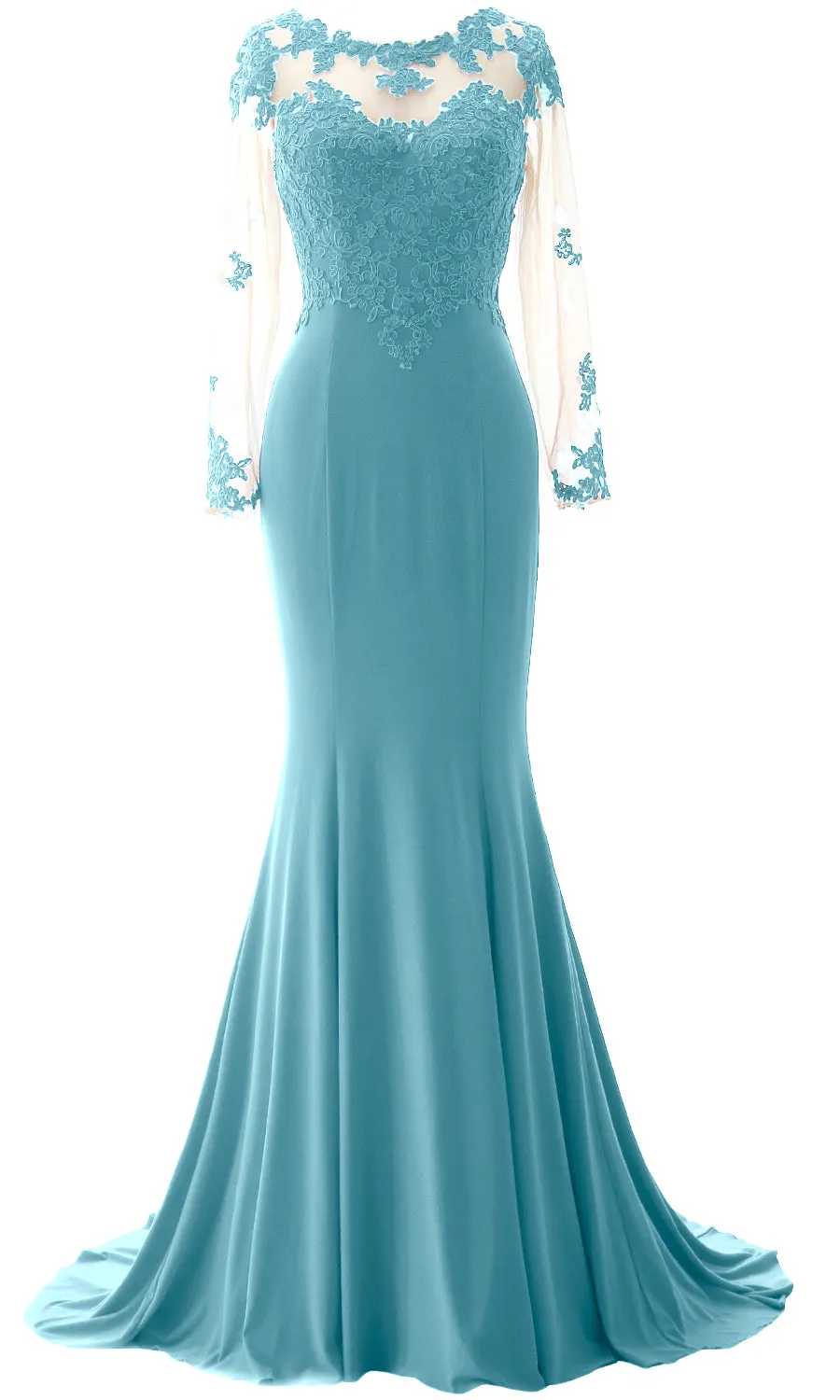 MACloth Women Mermaid Long Sleeve Evening Gown Jersey Mother of The Bride Dress
