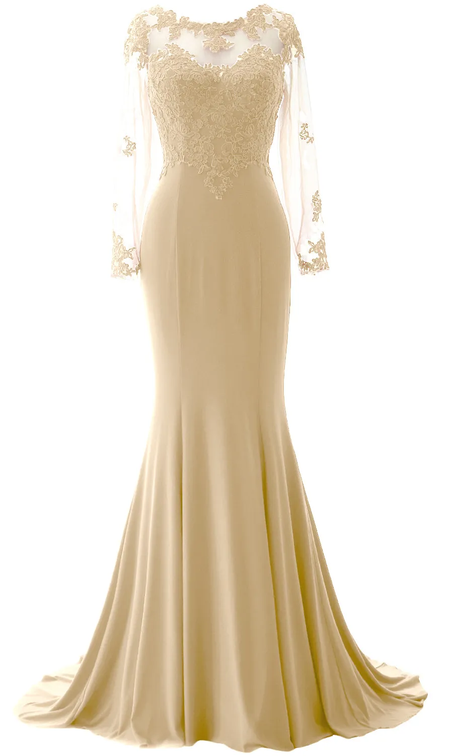 MACloth Women Mermaid Long Sleeve Evening Gown Jersey Mother of The Bride Dress