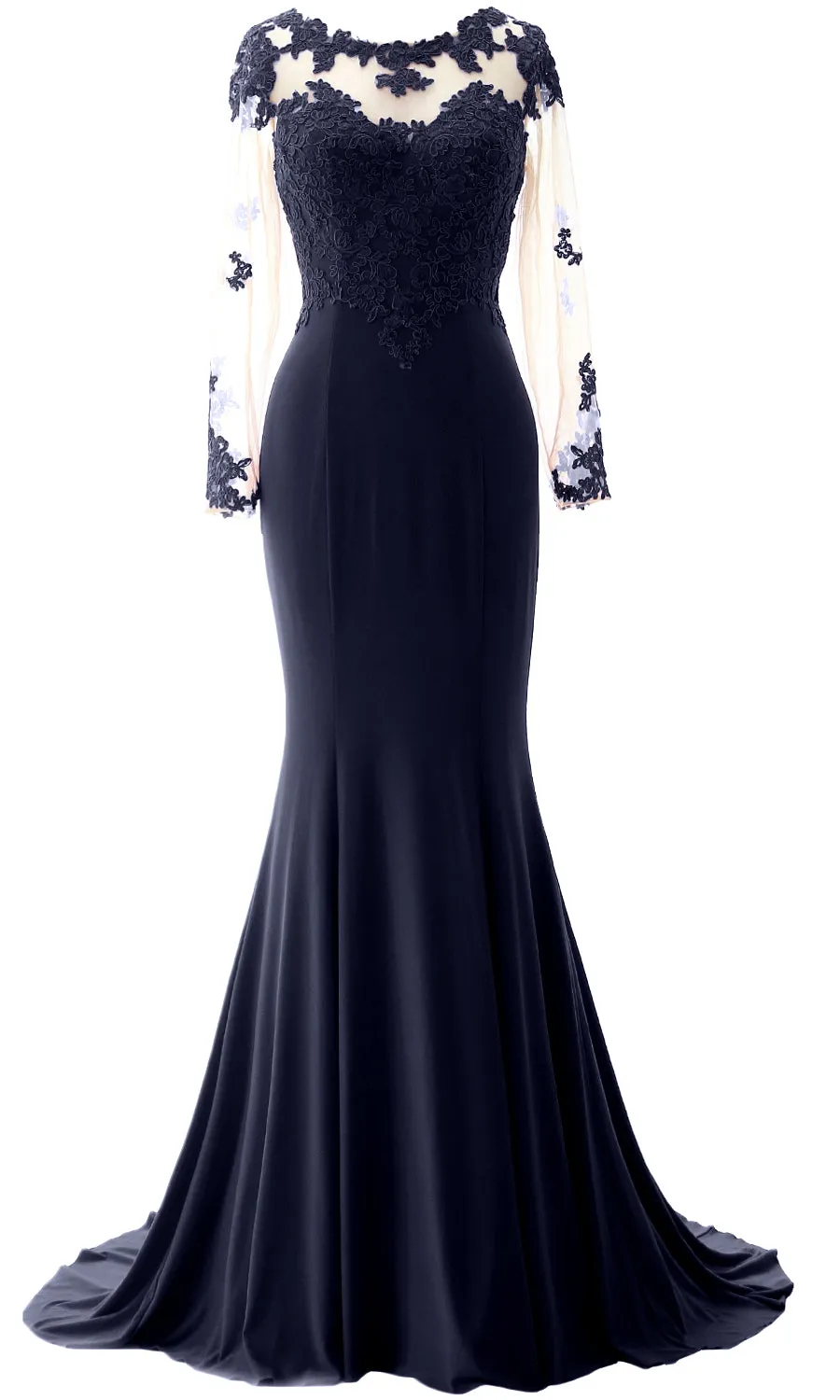 MACloth Women Mermaid Long Sleeve Evening Gown Jersey Mother of The Bride Dress