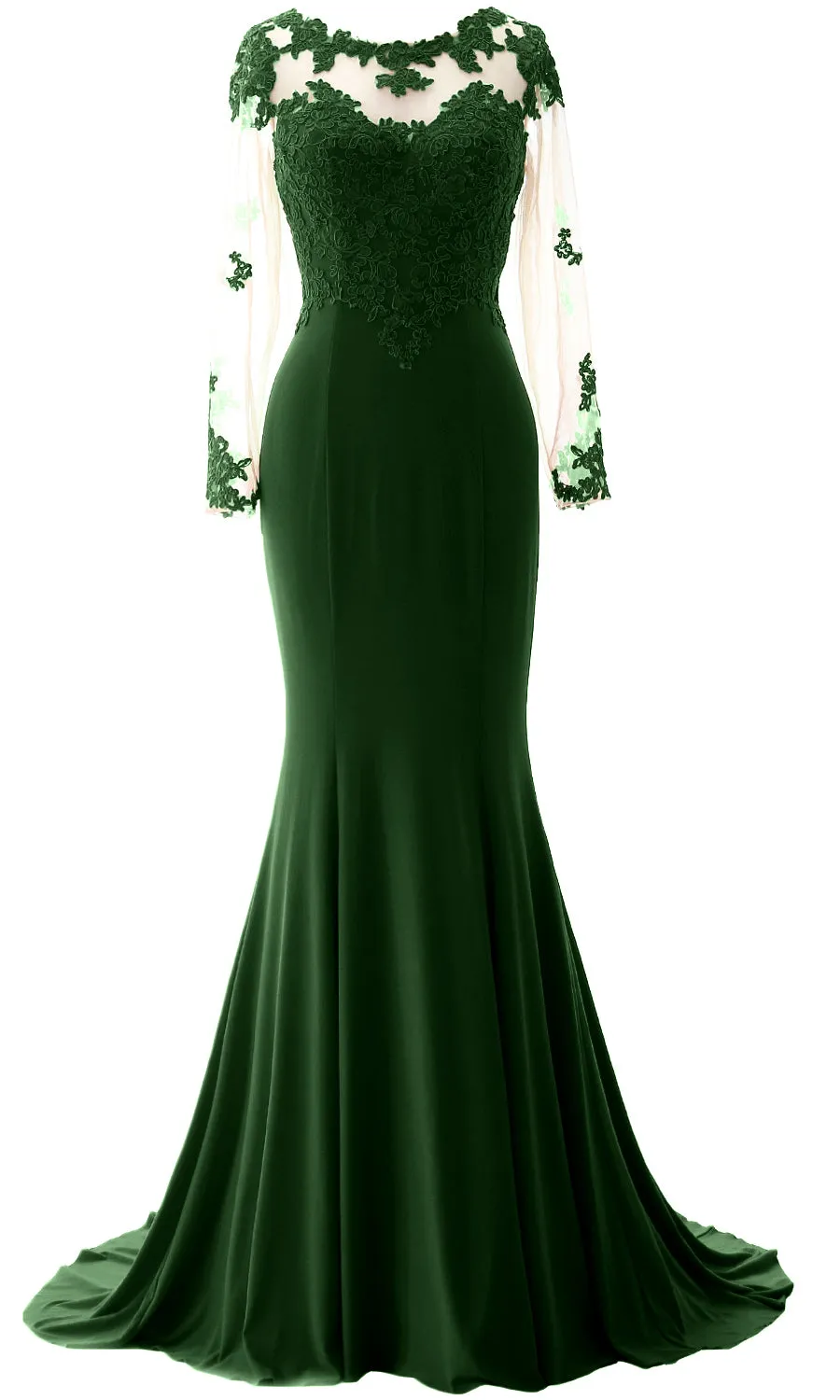 MACloth Women Mermaid Long Sleeve Evening Gown Jersey Mother of The Bride Dress
