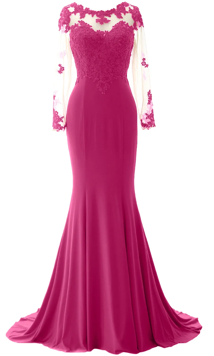 MACloth Women Mermaid Long Sleeve Evening Gown Jersey Mother of The Bride Dress