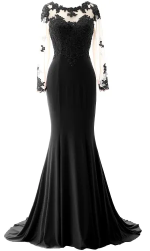 MACloth Women Mermaid Long Sleeve Evening Gown Jersey Mother of The Bride Dress