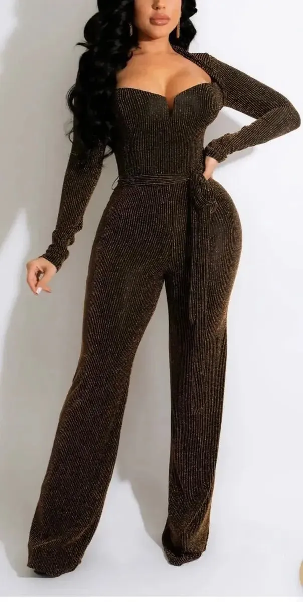 Metallic Long Sleeve Jumpsuit