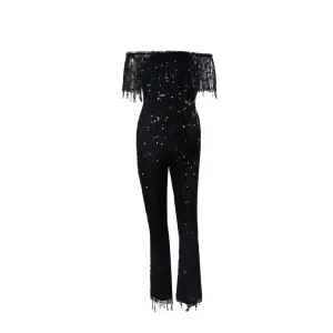 Missord Word shoulder sequin jumpsuit FT 4380